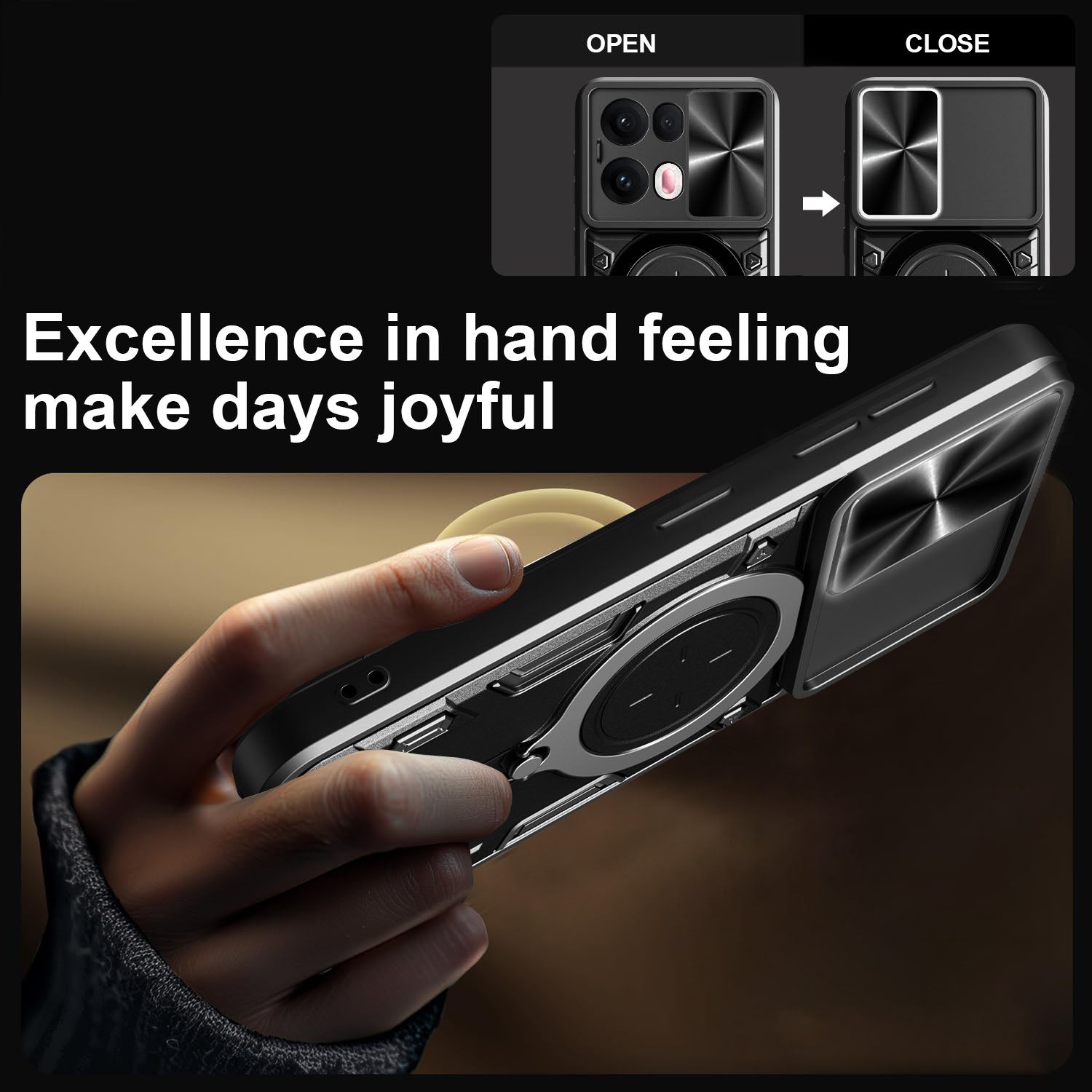 OPPO Reno 13Pro 5G  Ring Kickstand Case w/ Camera Cover [Navy]