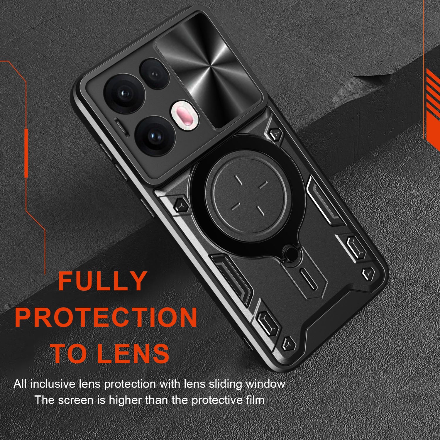 OPPO Reno 13Pro 5G  Ring Kickstand Case w/ Camera Cover [Navy]