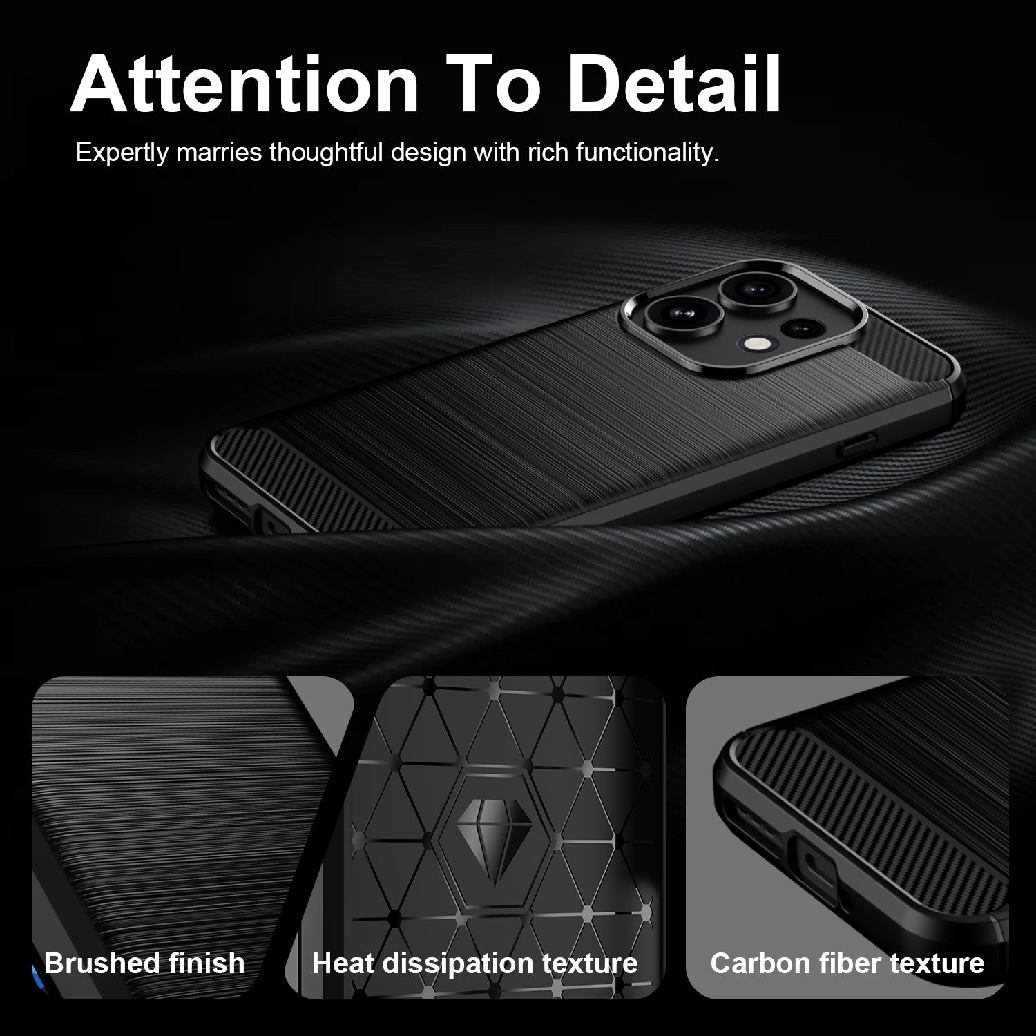 OPPO Reno16 / Reno16 Pro Carbon Fibre TPU Case Slim Shockproof Cover Black