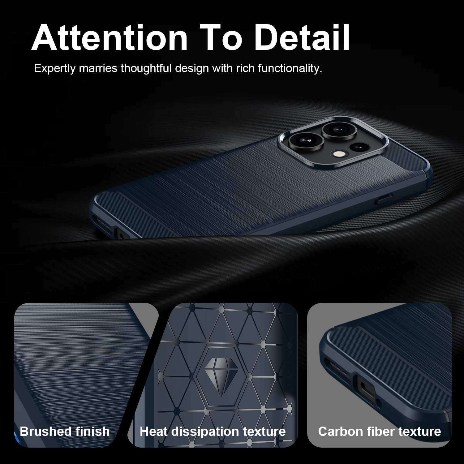 OPPO Reno16 / Reno16 Pro Carbon Fibre TPU Case Slim Shockproof Cover Navy