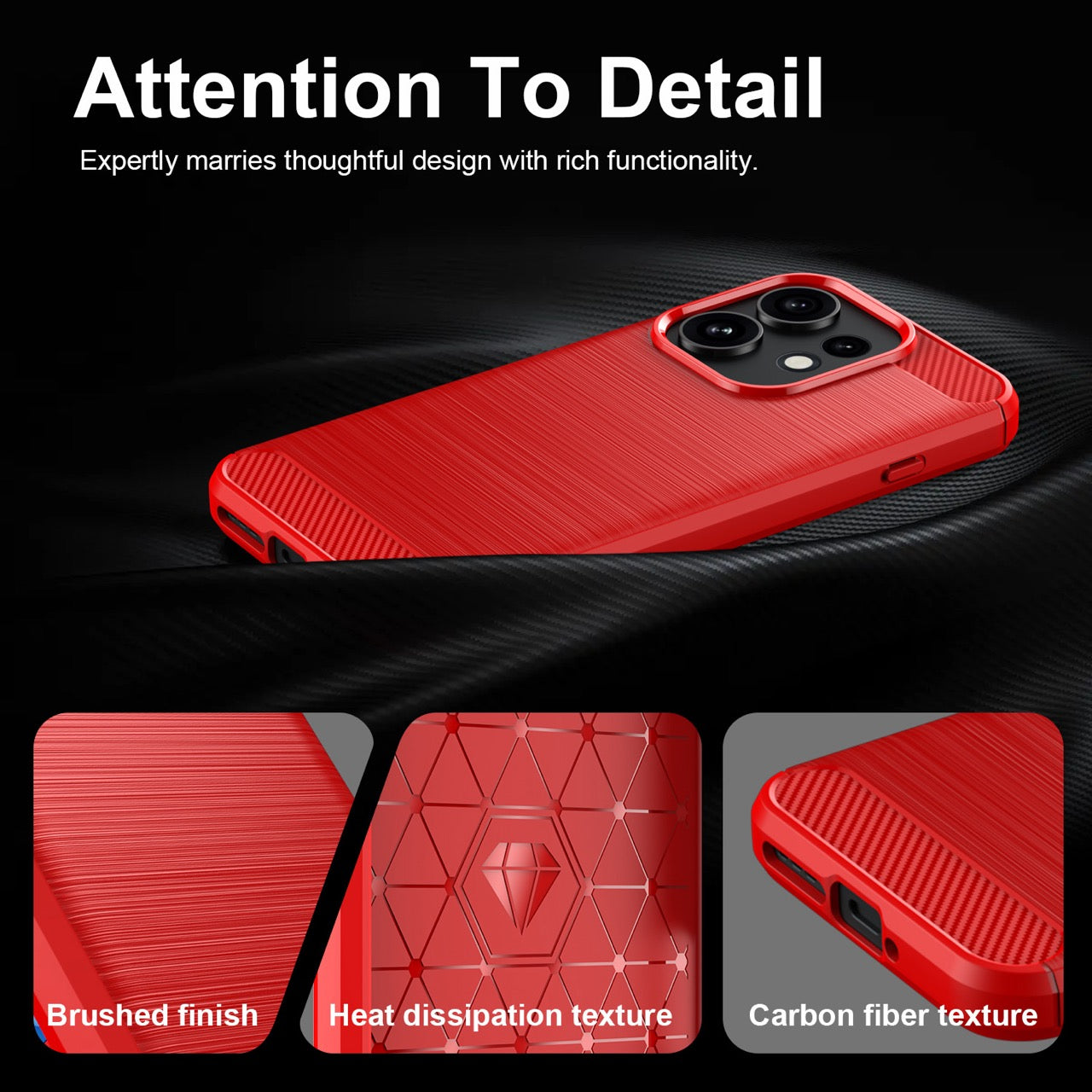 OPPO Reno16 / Reno16 Pro Carbon Fibre TPU Case Slim Shockproof Cover Red