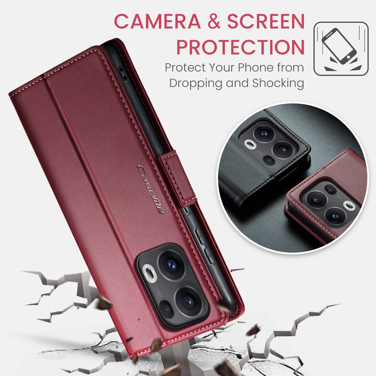 OPPO Reno16 F 5G CaseMe Retro Wallet Case [Maroon]