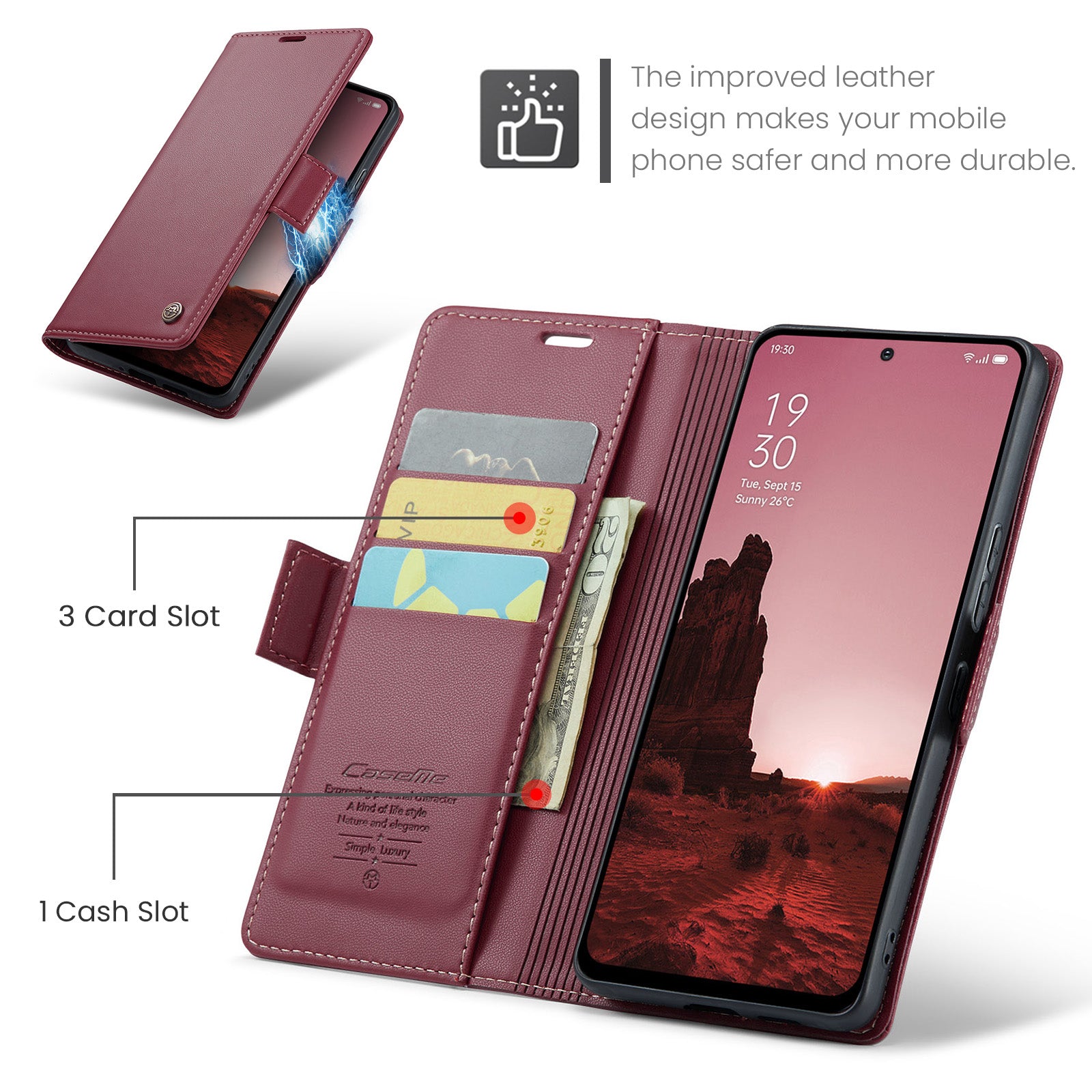 OPPO Reno16 F 5G CaseMe Retro Wallet Case [Maroon]