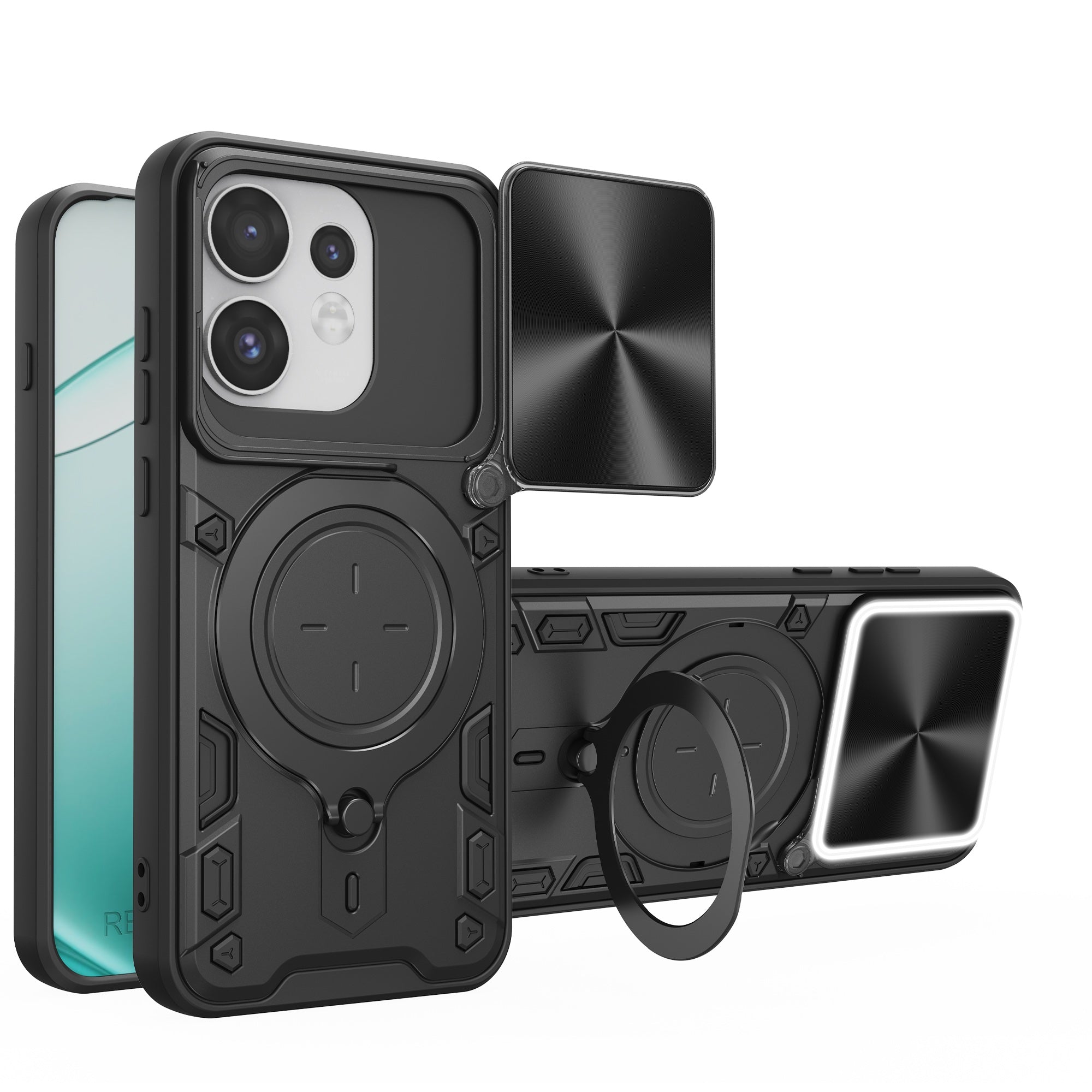 OPPO Reno16 / 16 Pro 5G Ring Kickstand Case w/ Camera Cover [Black]