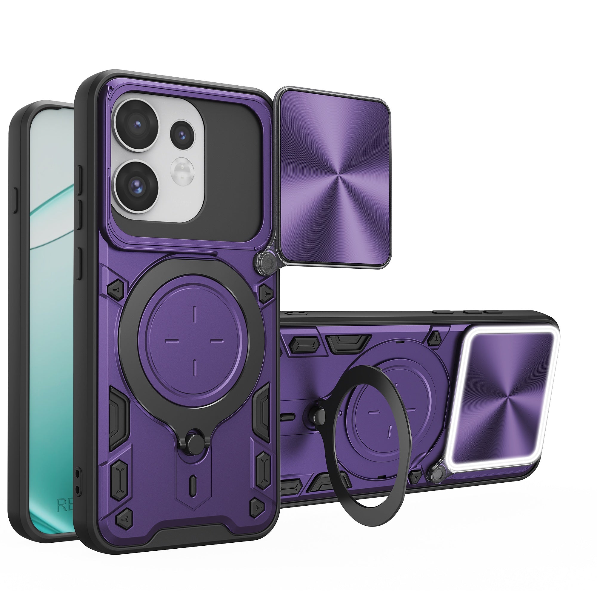 OPPO Reno16 / 16 Pro 5G Ring Kickstand Case w/ Camera Cover [Purple]