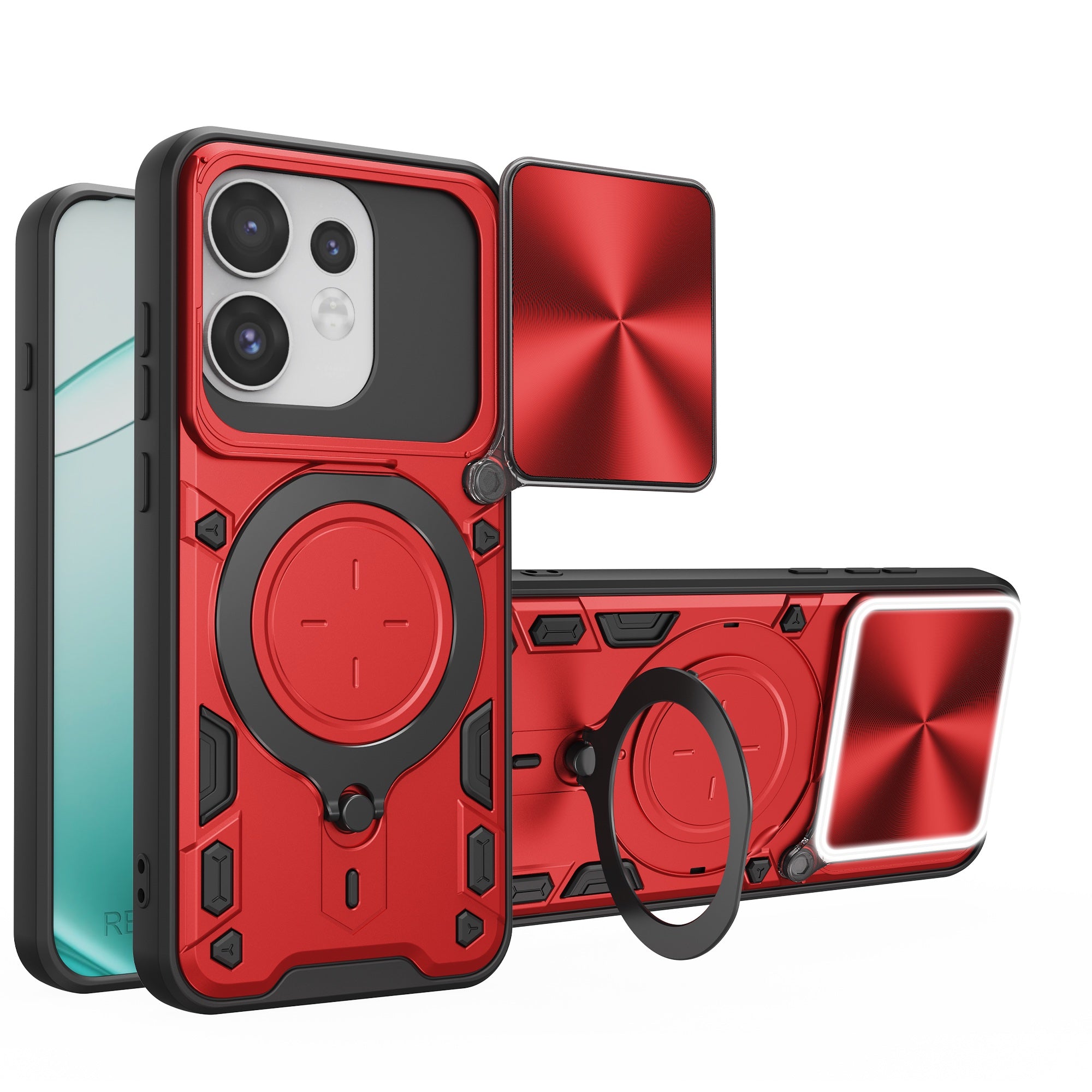 OPPO Reno16 / 16 Pro 5G Ring Kickstand Case w/ Camera Cover [Red]