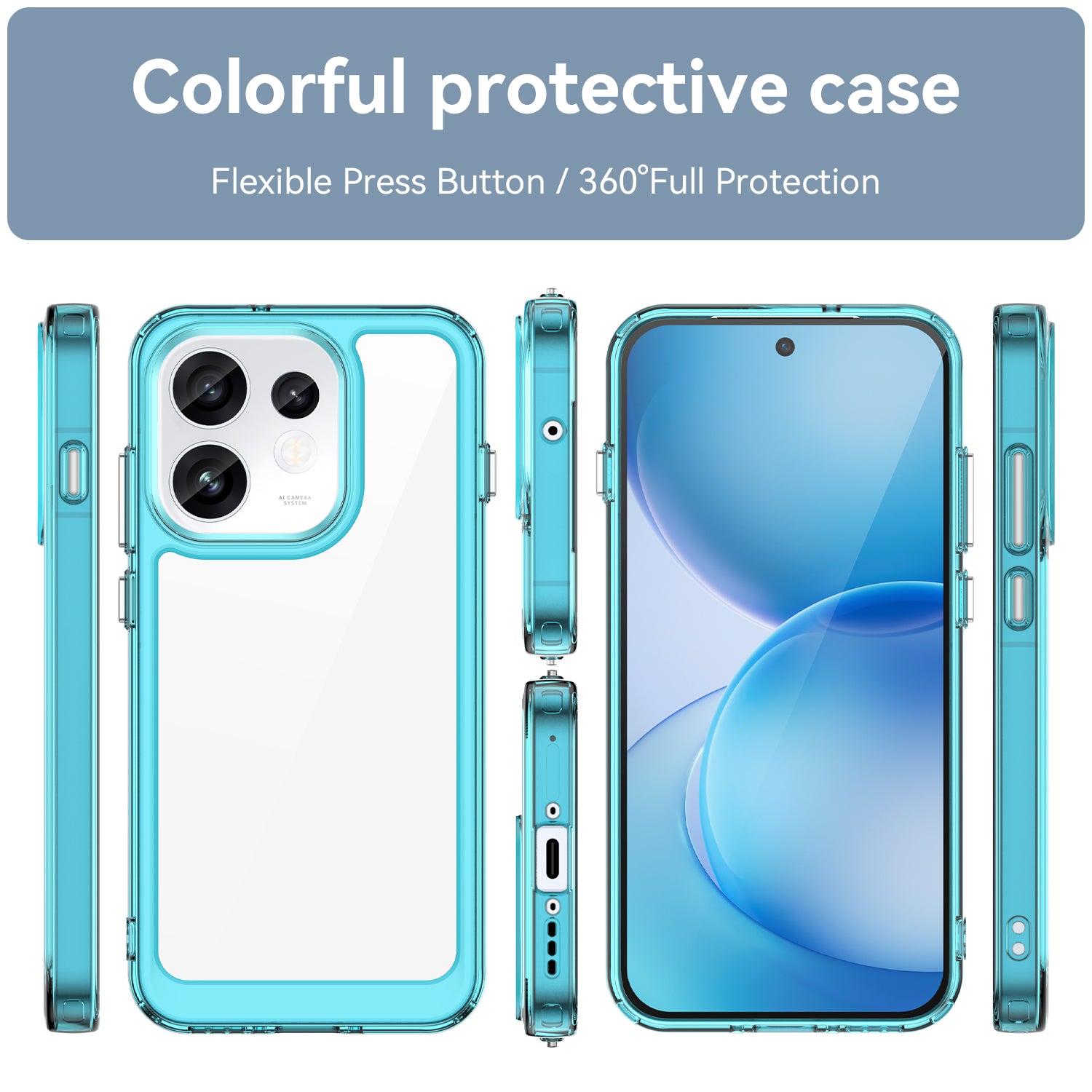 OPPO Reno16 / Reno16 Pro Soft TPU Bumper Shockproof Cover Case [Clear Blue]