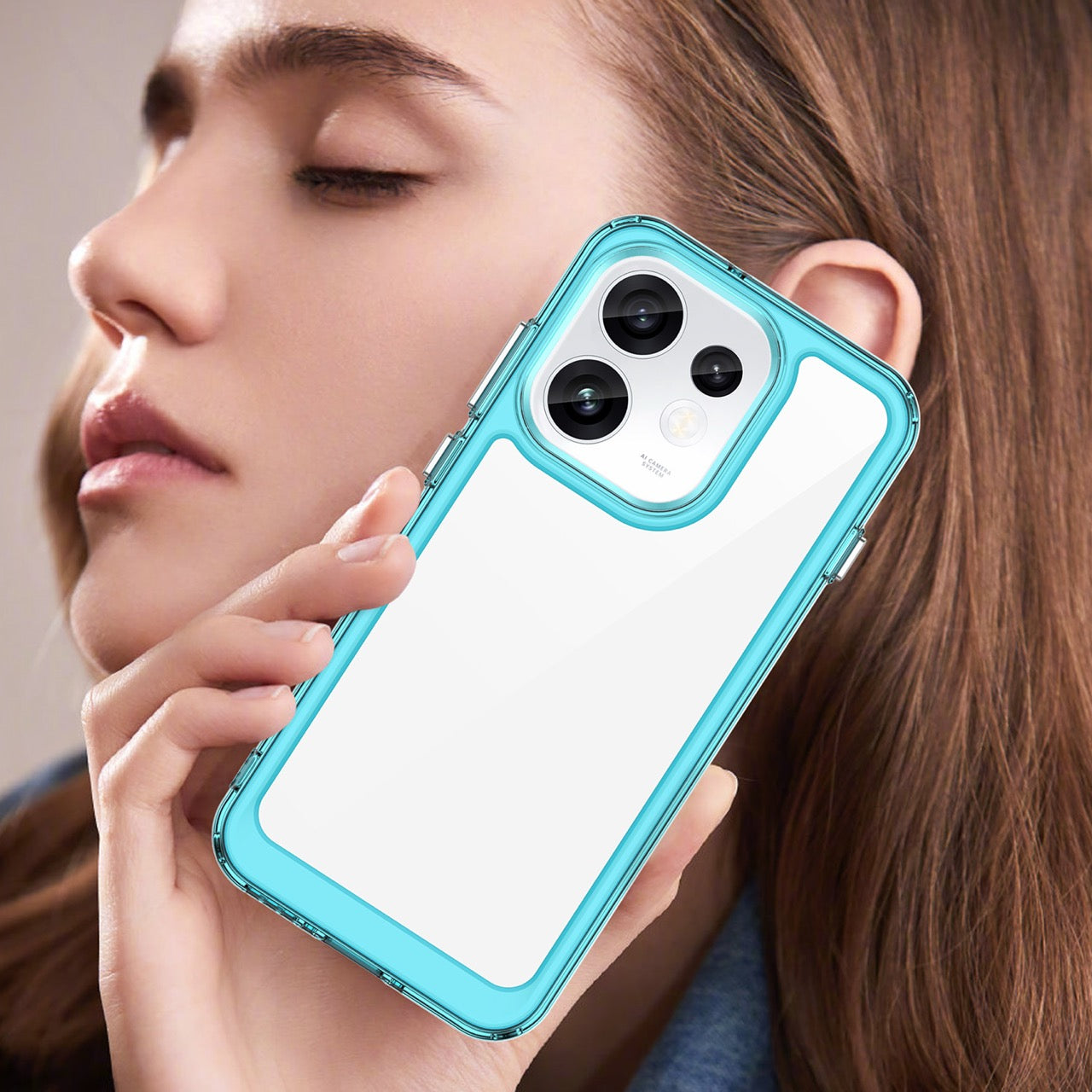 OPPO Reno16 / Reno16 Pro Soft TPU Bumper Shockproof Cover Case [Clear Blue]