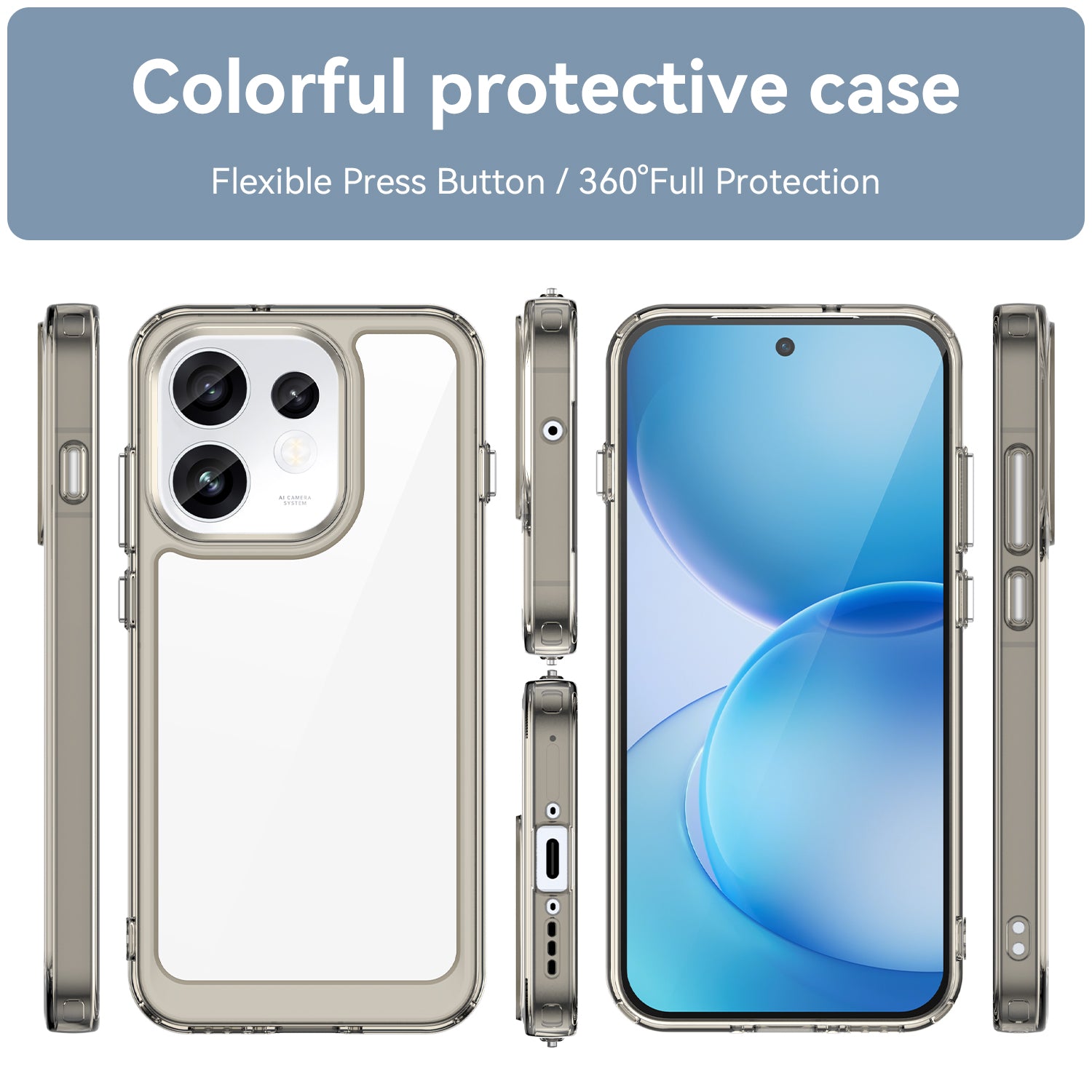 OPPO Reno16 / Reno16 Pro Soft TPU Bumper Shockproof Cover Case [Clear Grey]