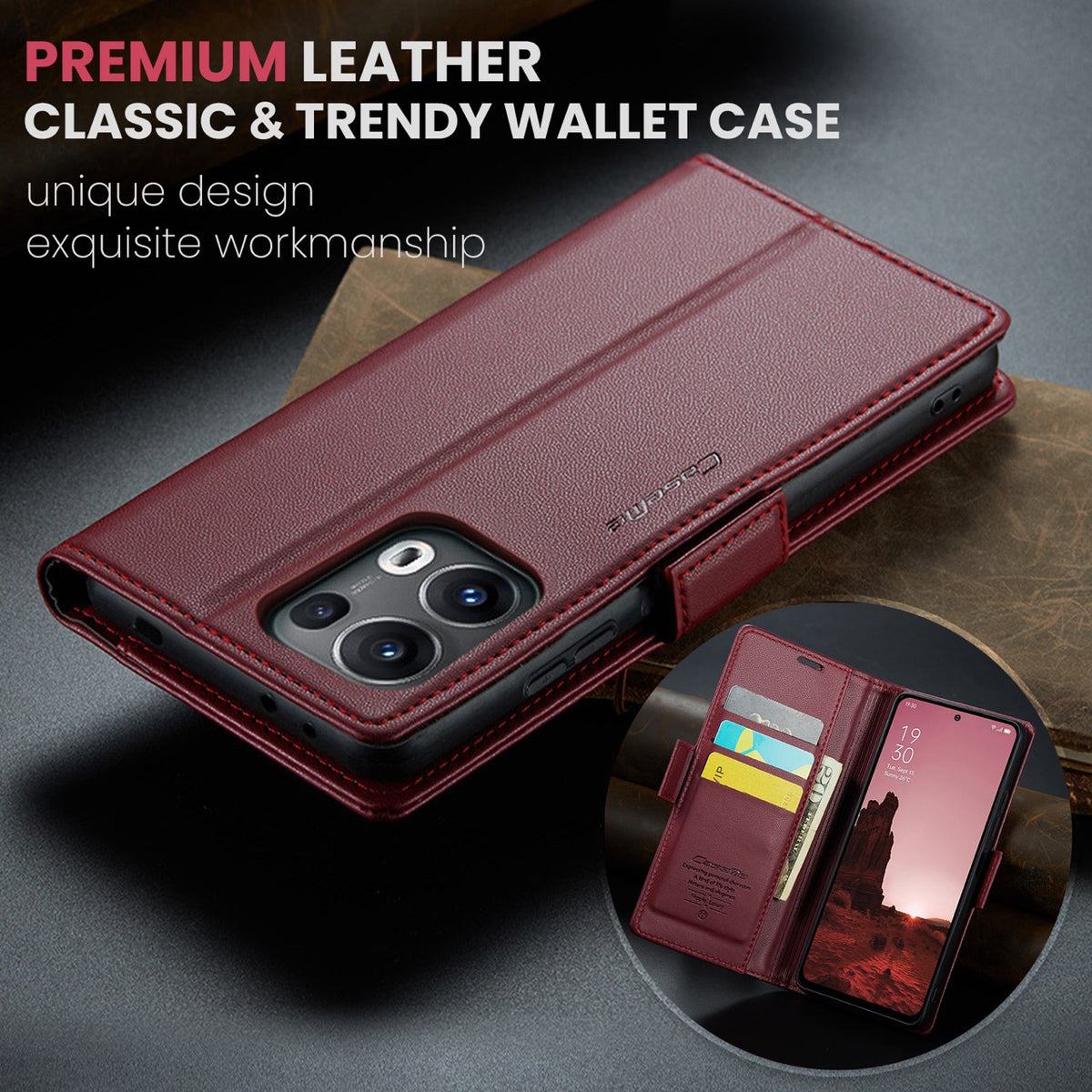 OPPO Reno16 / Reno16 Pro CaseMe Retro Wallet Case [Maroon]