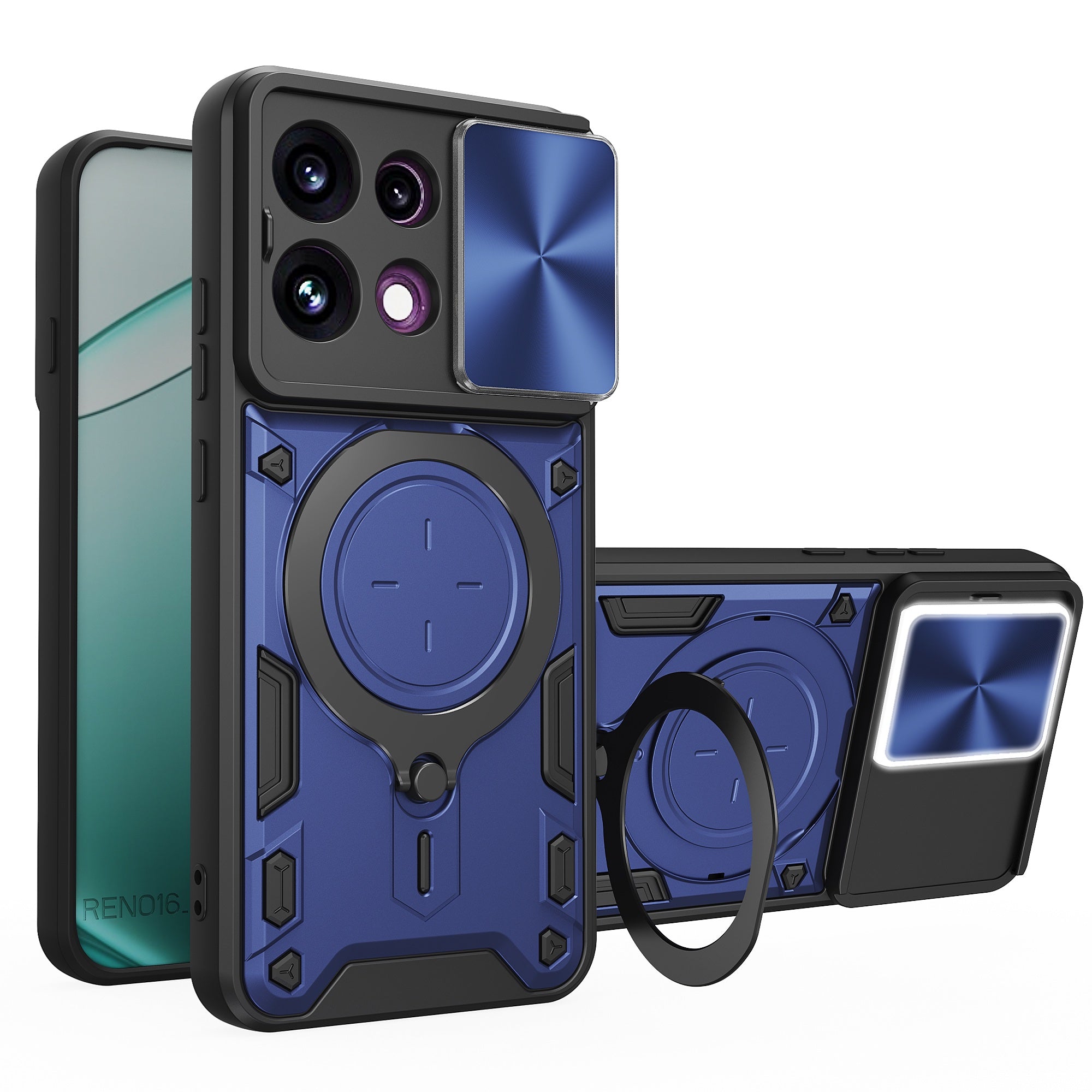OPPO Reno16 F 5G Ring Kickstand Case w/ Camera Cover [Navy]
