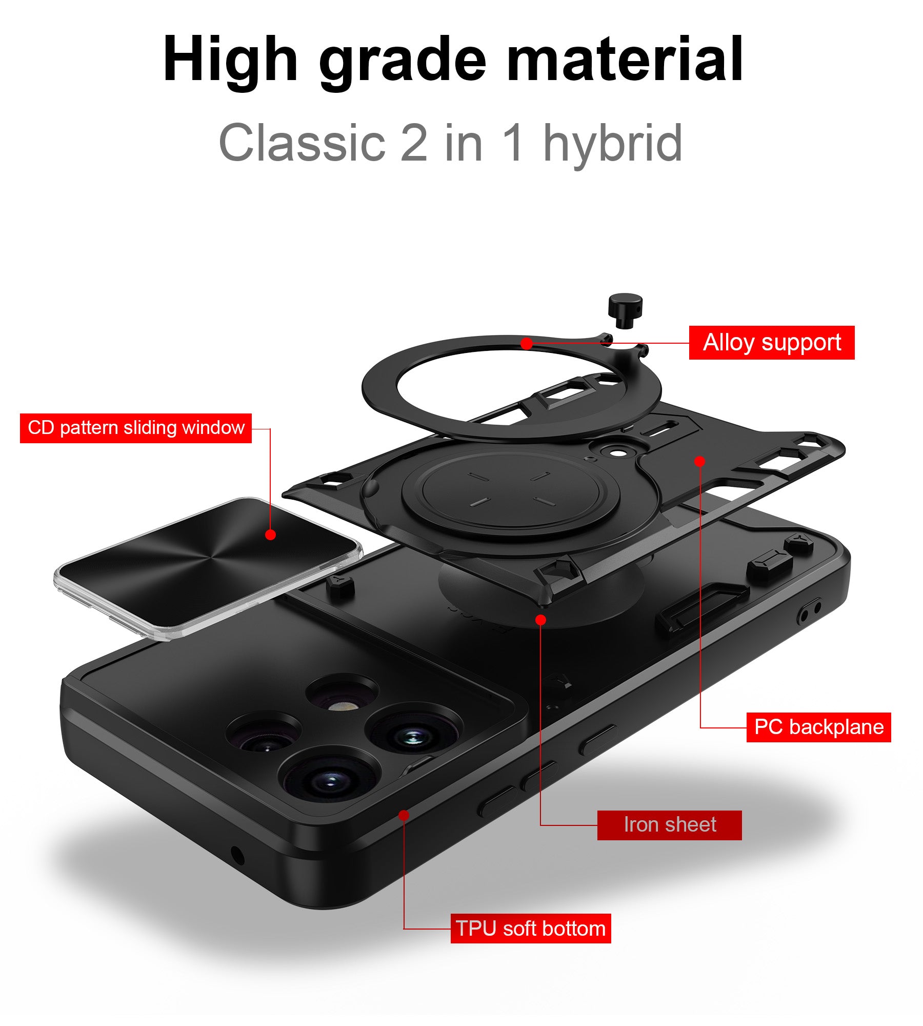 OPPO Reno16 F 5G Ring Kickstand Case w/ Camera Cover [Black]