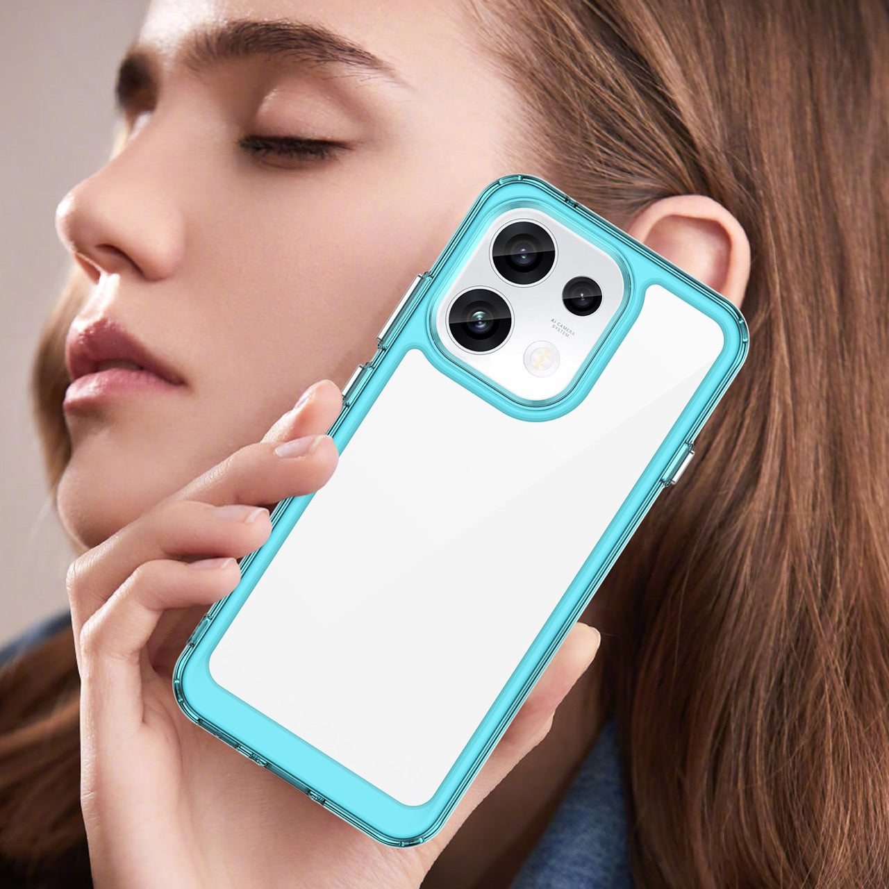 OPPO Reno16F 5G Soft TPU Bumper Shockproof Cover Case [Clear Blue]