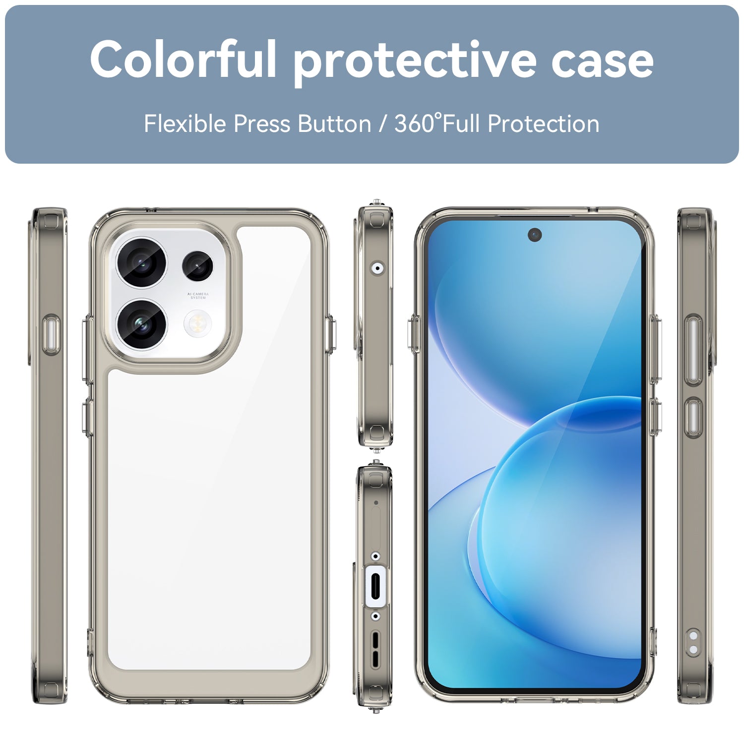 OPPO Reno16F 5G Soft TPU Bumper Shockproof Cover Case [Clear Grey]