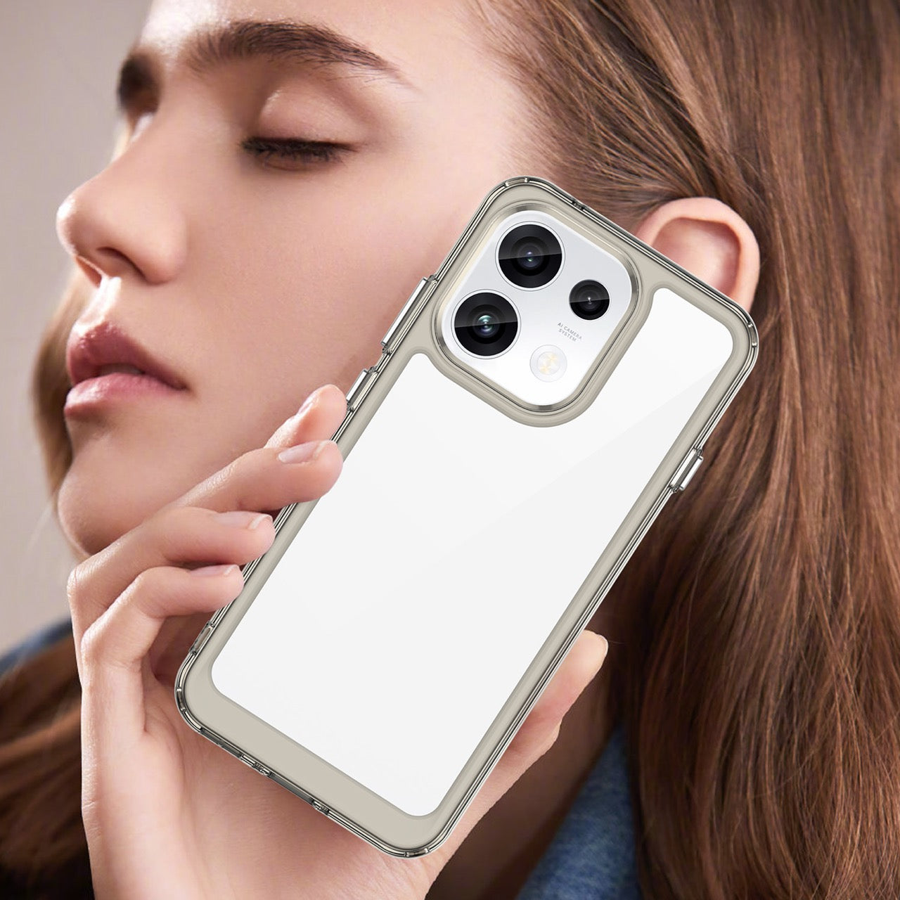 OPPO Reno16F 5G Soft TPU Bumper Shockproof Cover Case [Clear Grey]