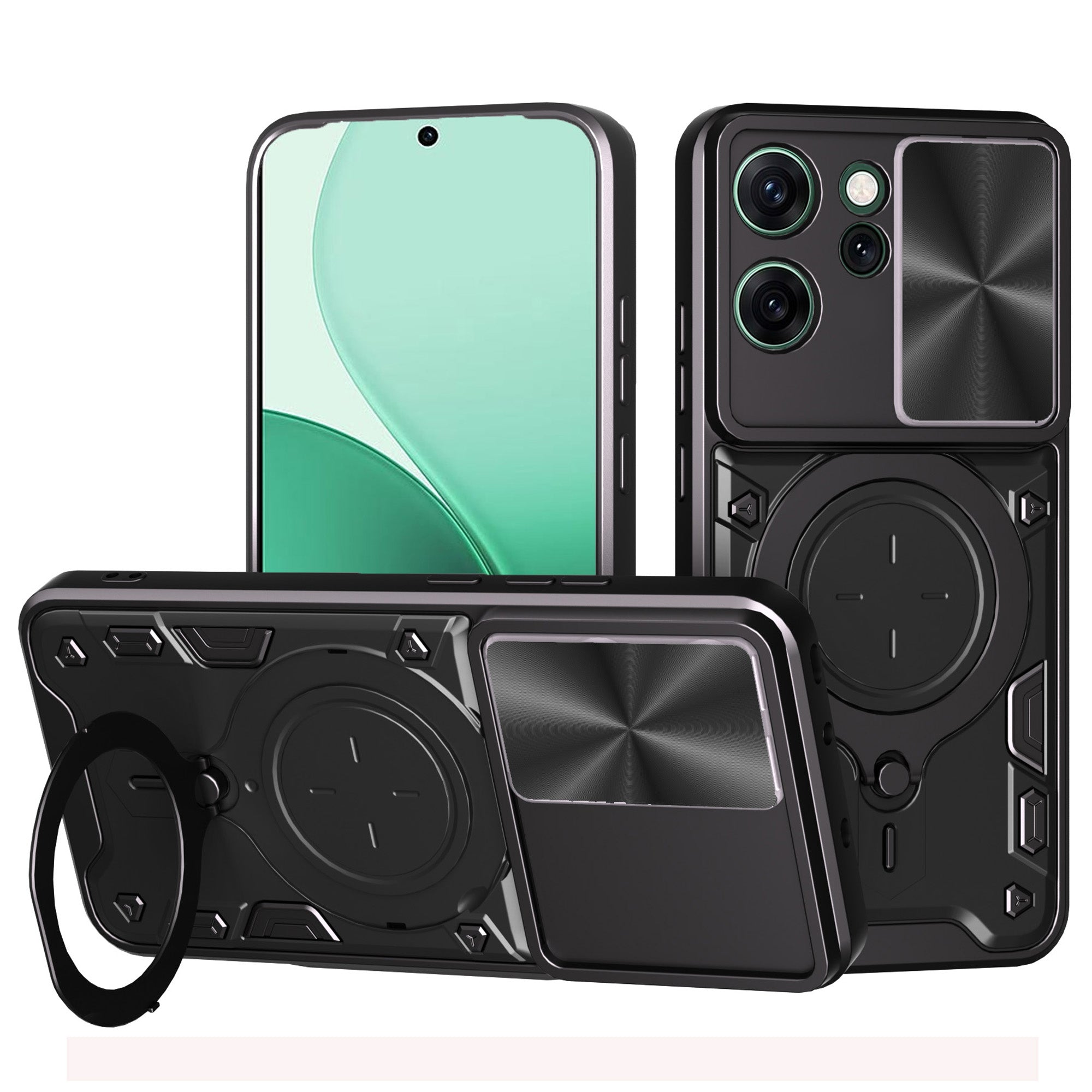 OPPO Reno14 F 5G Ring Kickstand Case w/ Camera Cover [Black]