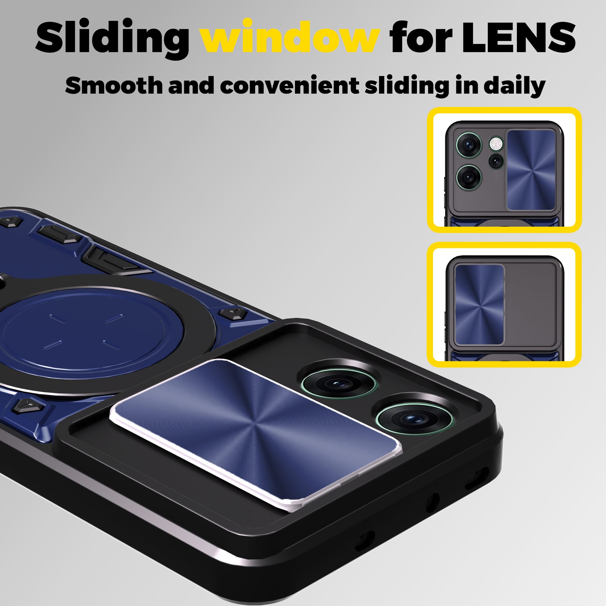 OPPO Reno14 F 5G Ring Kickstand Case w/ Camera Cover [Purple]