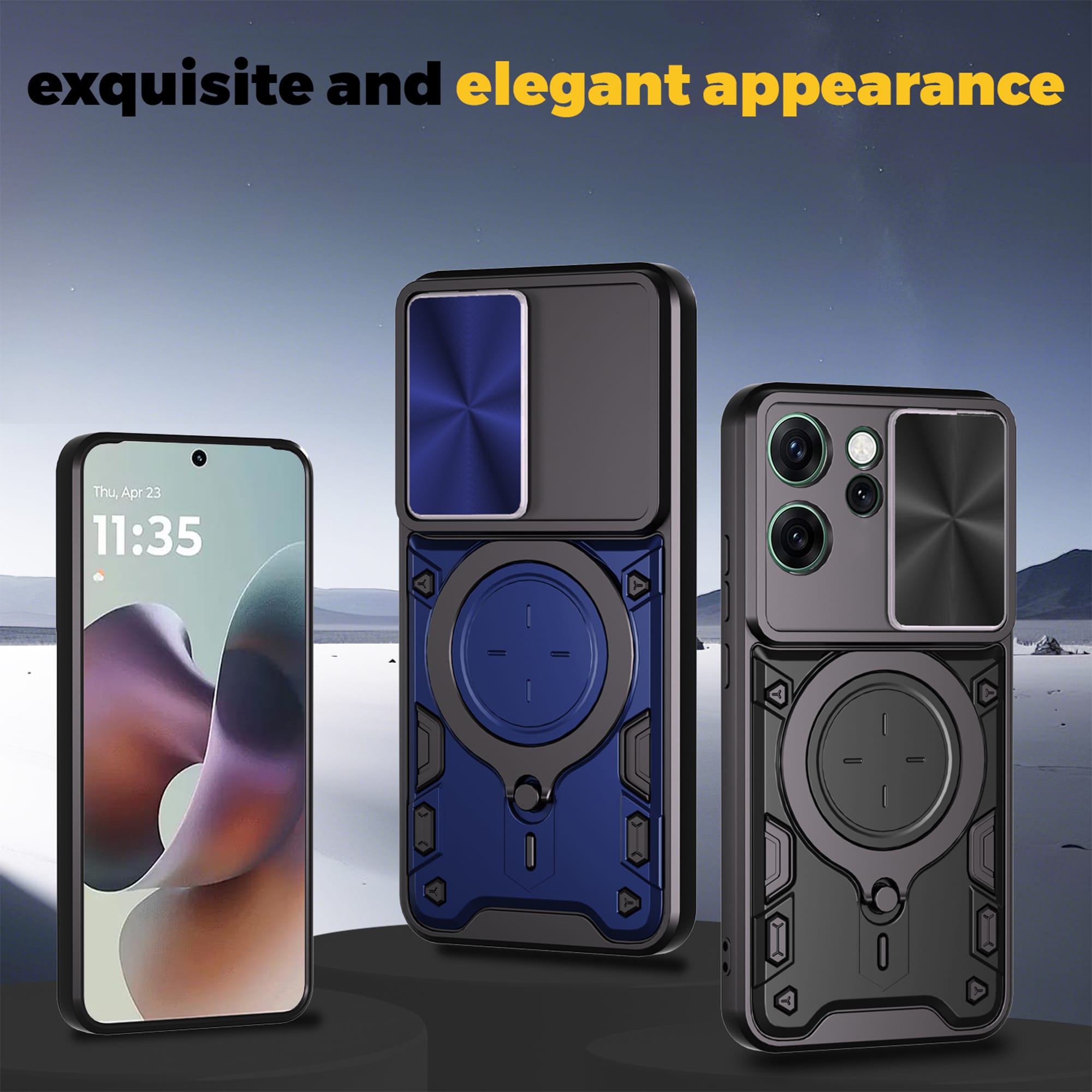 OPPO Reno14 F 5G Ring Kickstand Case w/ Camera Cover [Black]