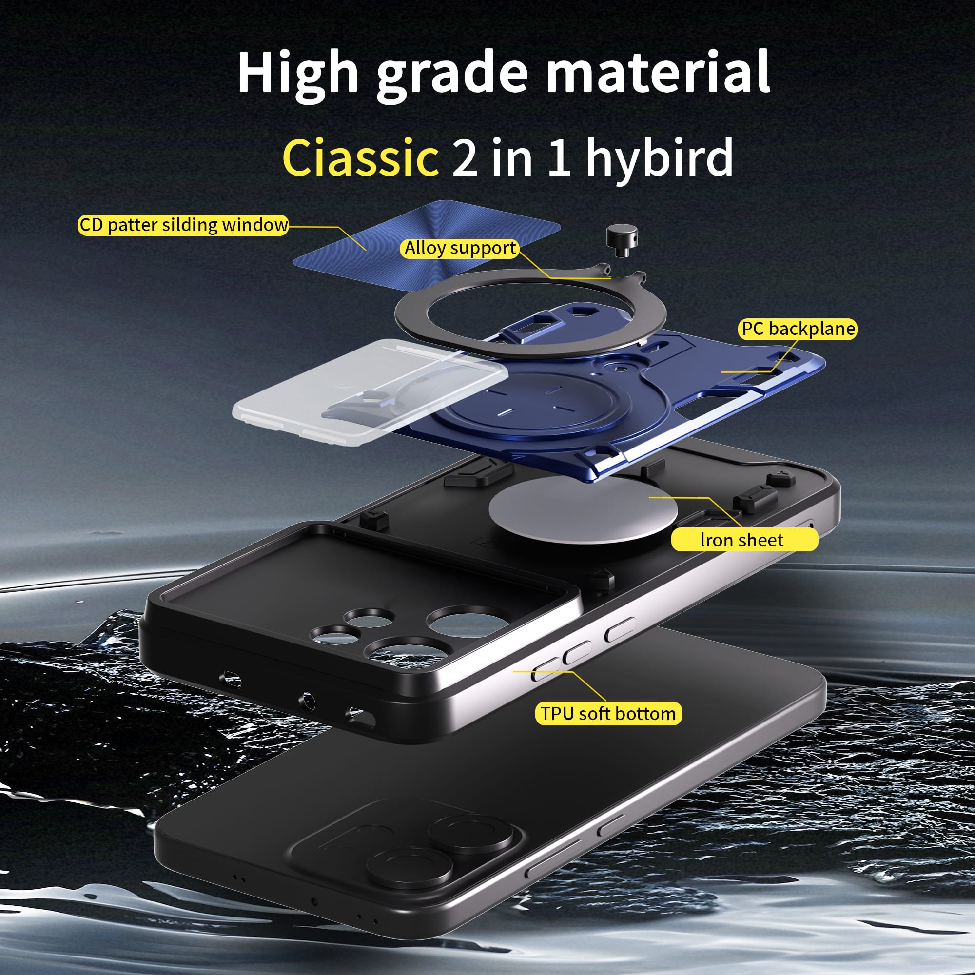 OPPO Reno14 F 5G Ring Kickstand Case w/ Camera Cover [Black]