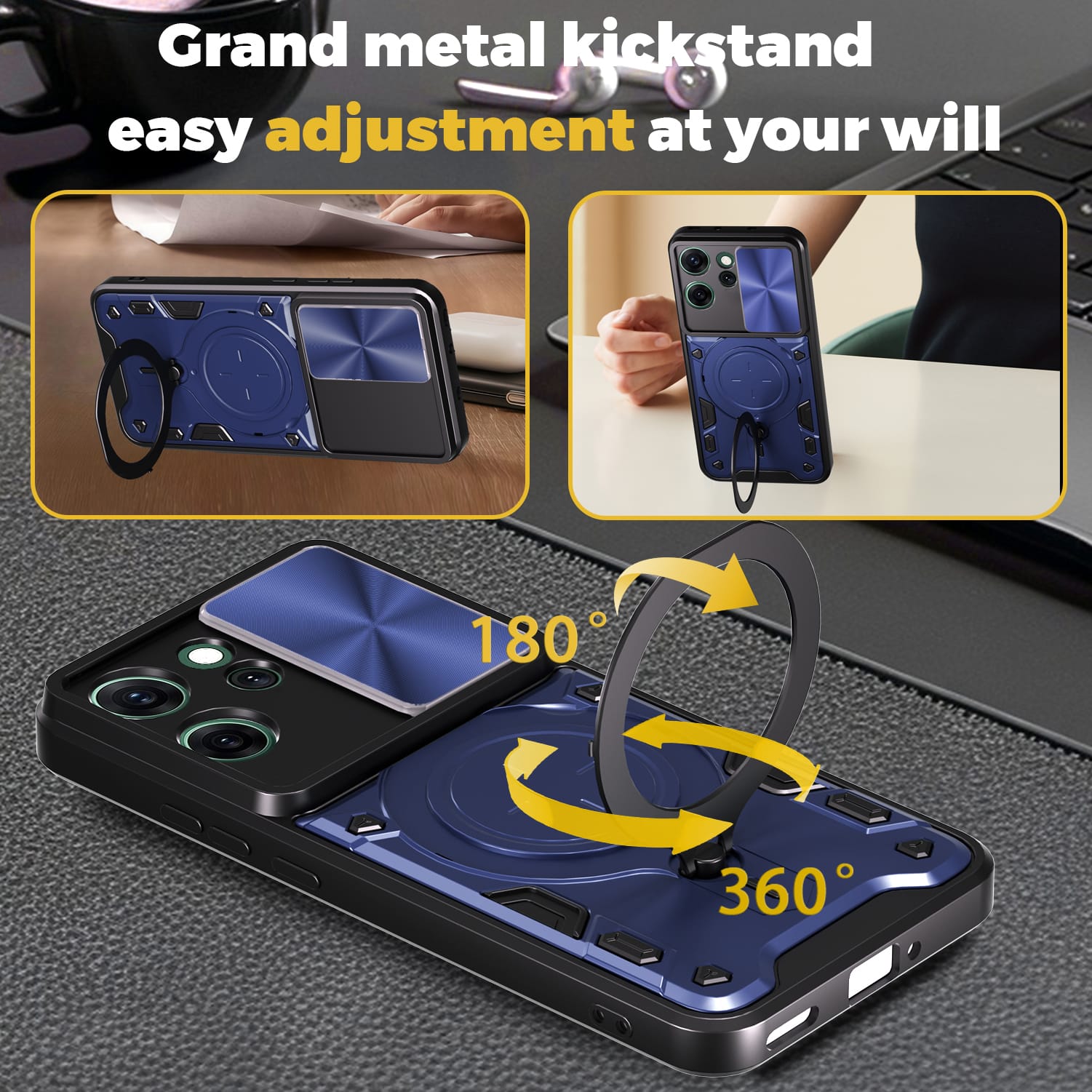 OPPO Reno14 F 5G Ring Kickstand Case w/ Camera Cover [Rose Gold]