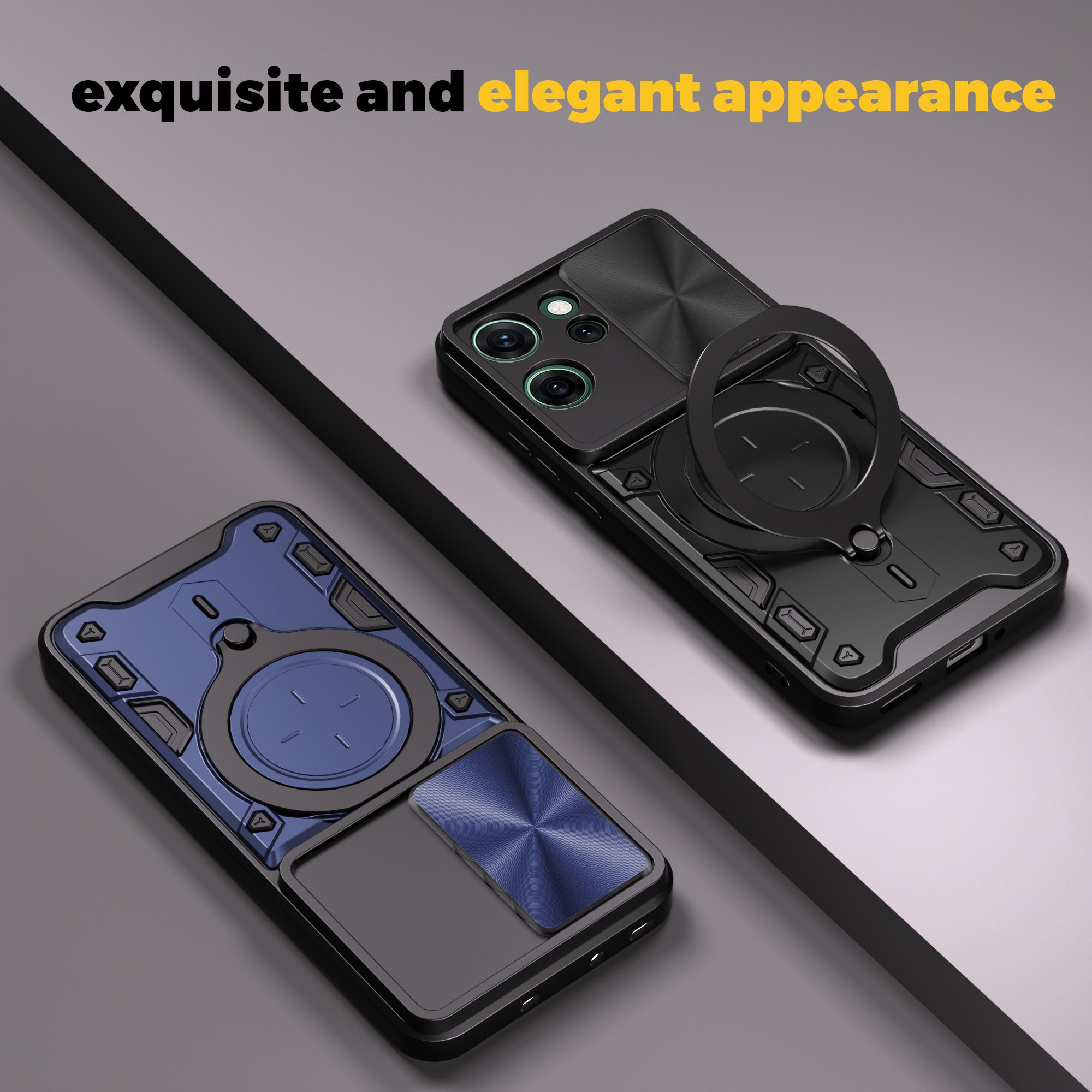 OPPO Reno14 F 5G Ring Kickstand Case w/ Camera Cover [Purple]