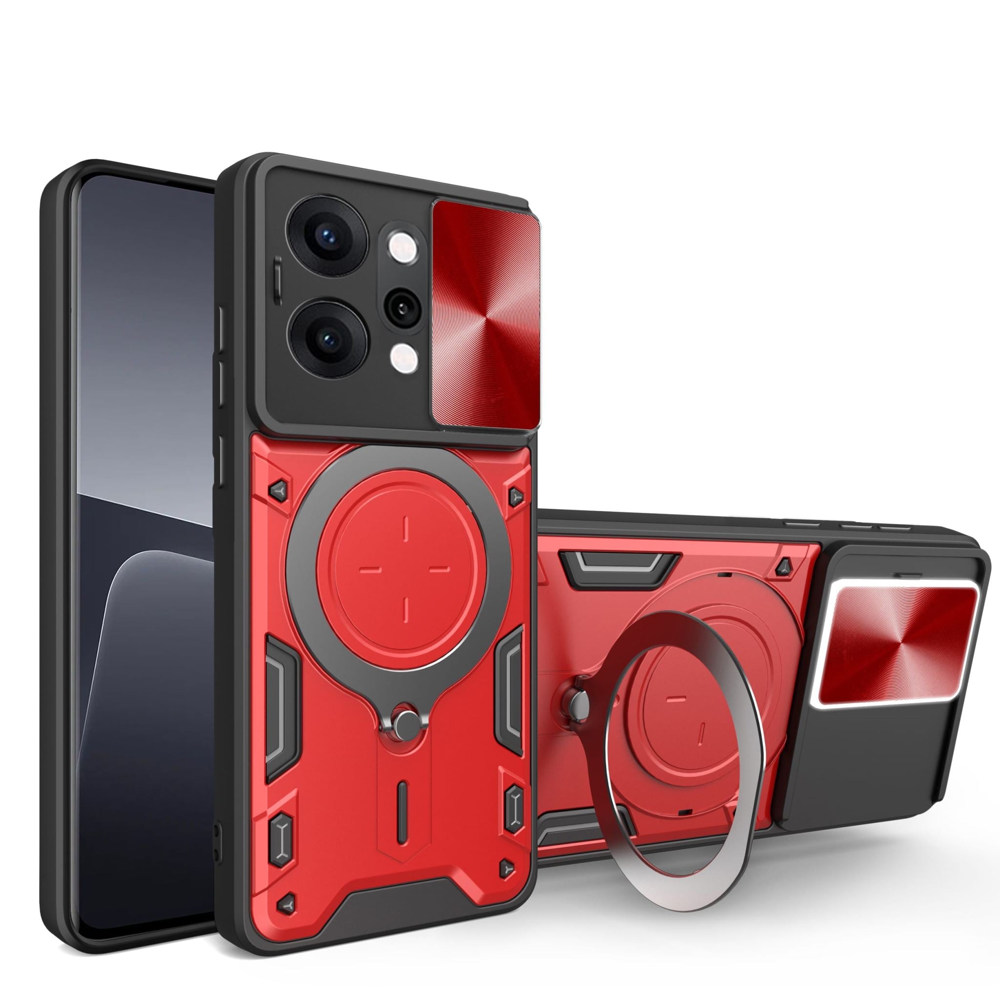 OPPO Reno14 Pro 5G 4G Ring Kickstand Case w/ Camera Cover [Red]