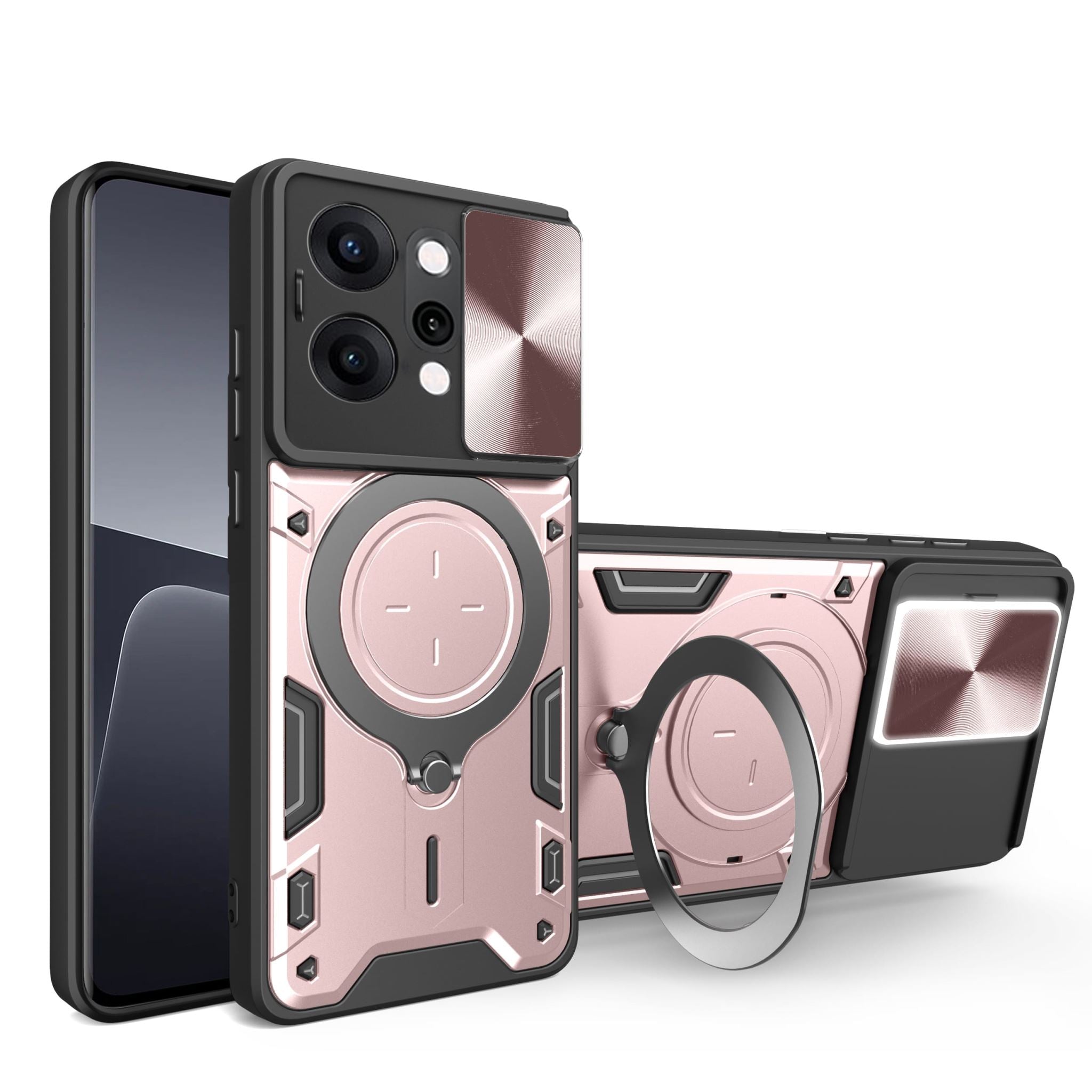 OPPO Reno14 Pro 5G 4G Ring Kickstand Case w/ Camera Cover [Rose Gold]