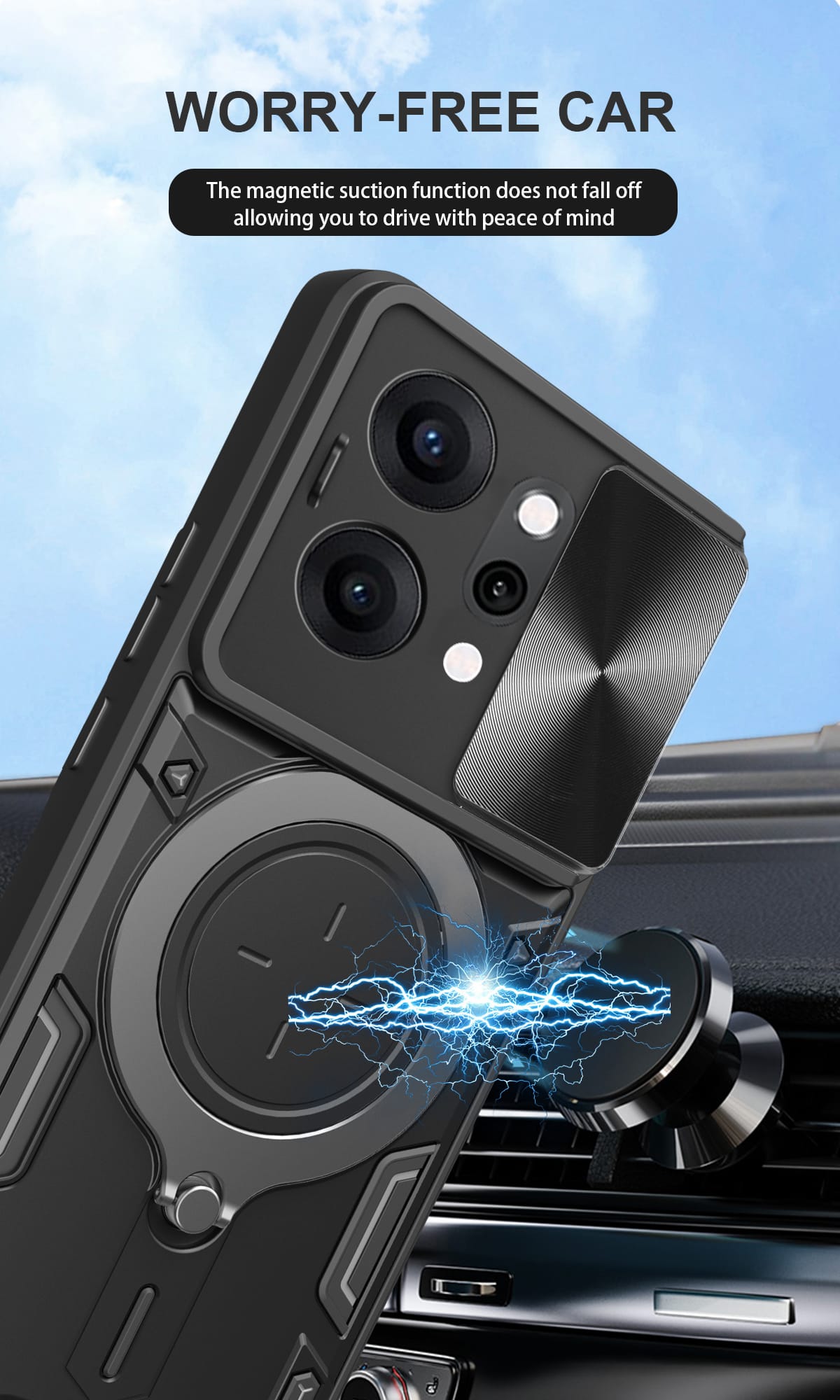 OPPO Reno14 Pro 5G 4G Ring Kickstand Case w/ Camera Cover [Black]