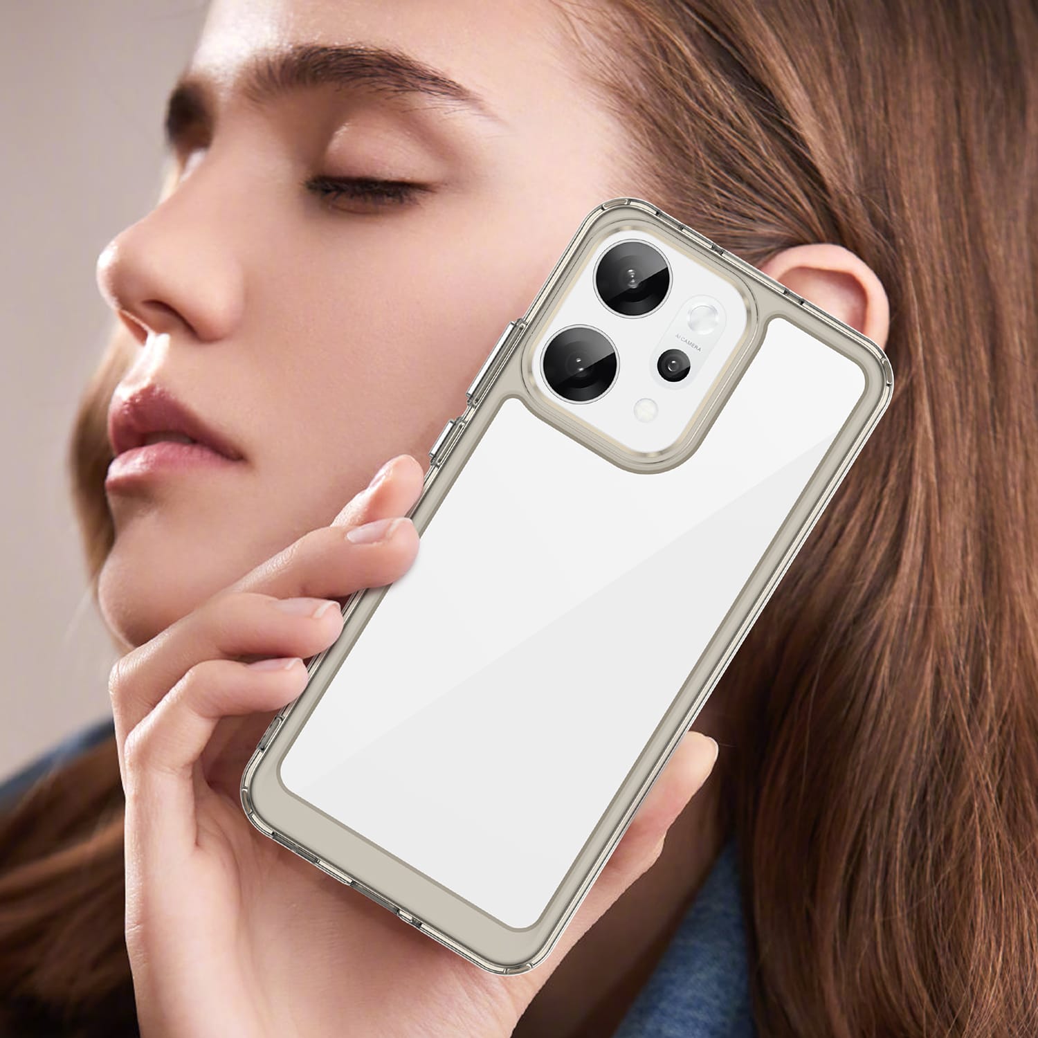 OPPO Reno14 Pro 5G Soft TPU Bumper Case [Clear Grey]