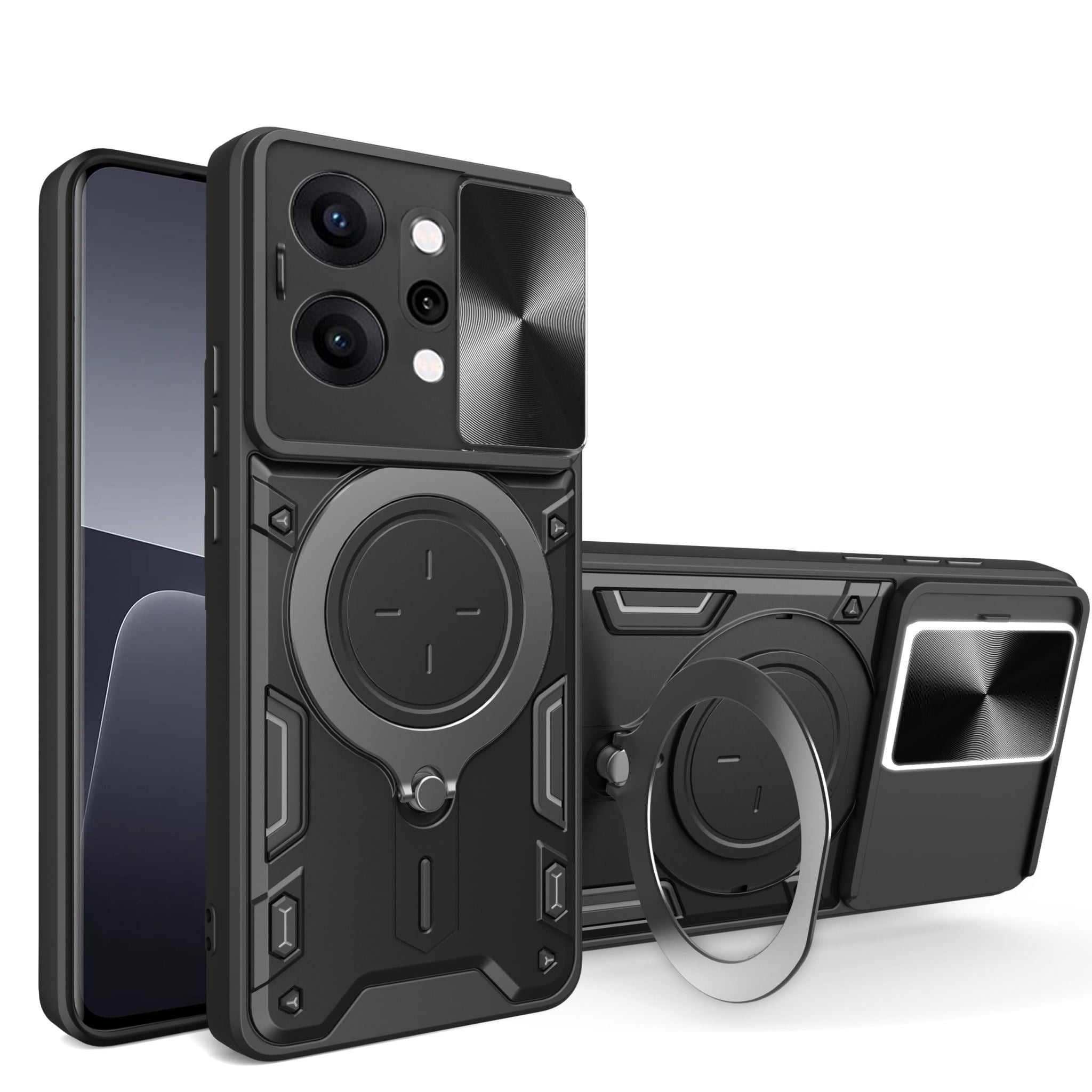 OPPO Reno14 5G Ring Kickstand Case w/ Camera Cover [Black]