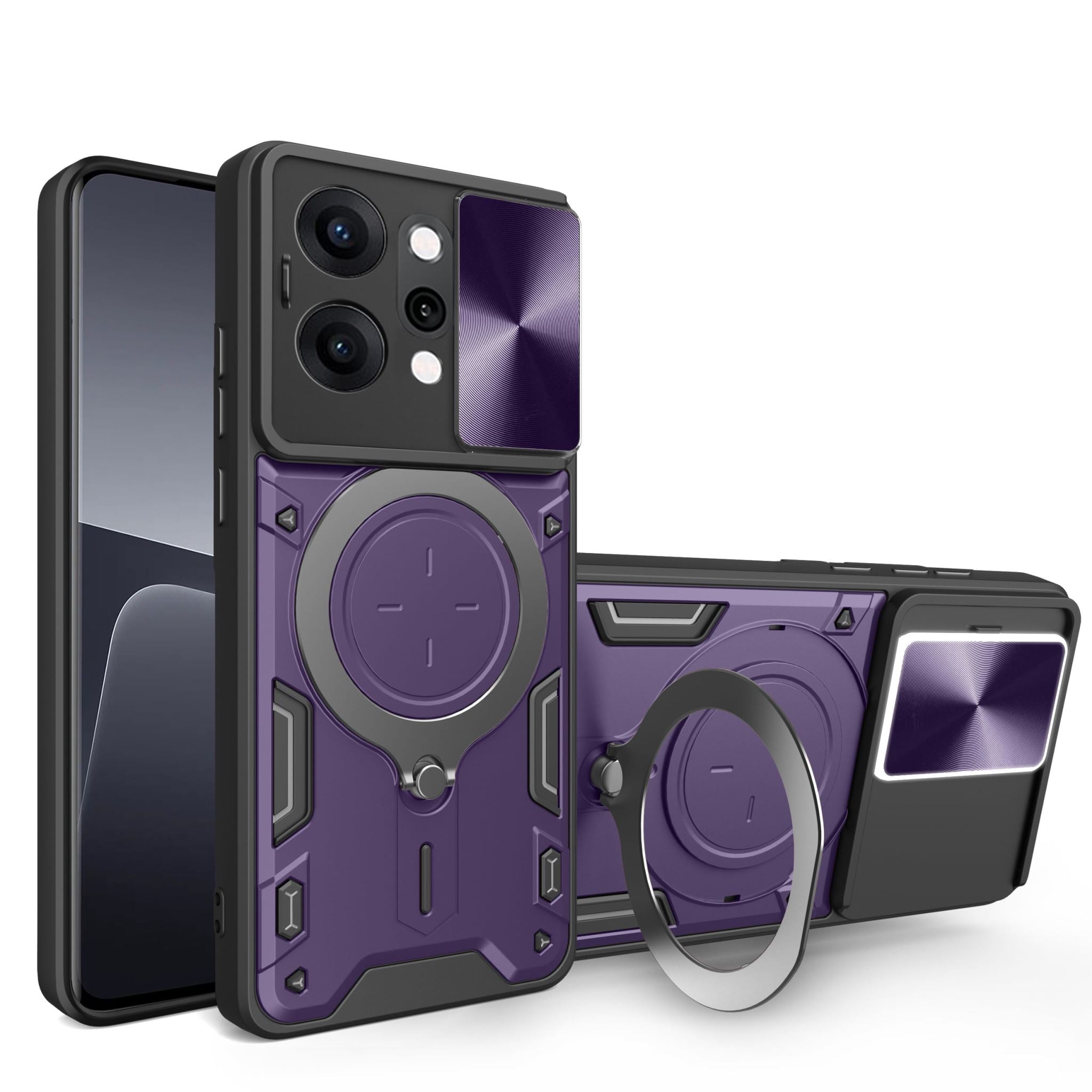 OPPO Reno14 5G Ring Kickstand Case w/ Camera Cover [Purple]