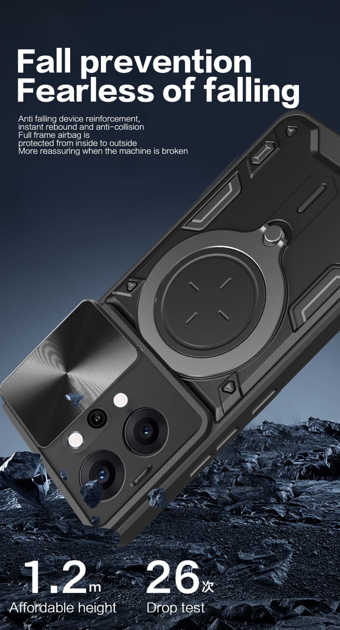 OPPO Reno14 5G Ring Kickstand Case w/ Camera Cover [Navy]