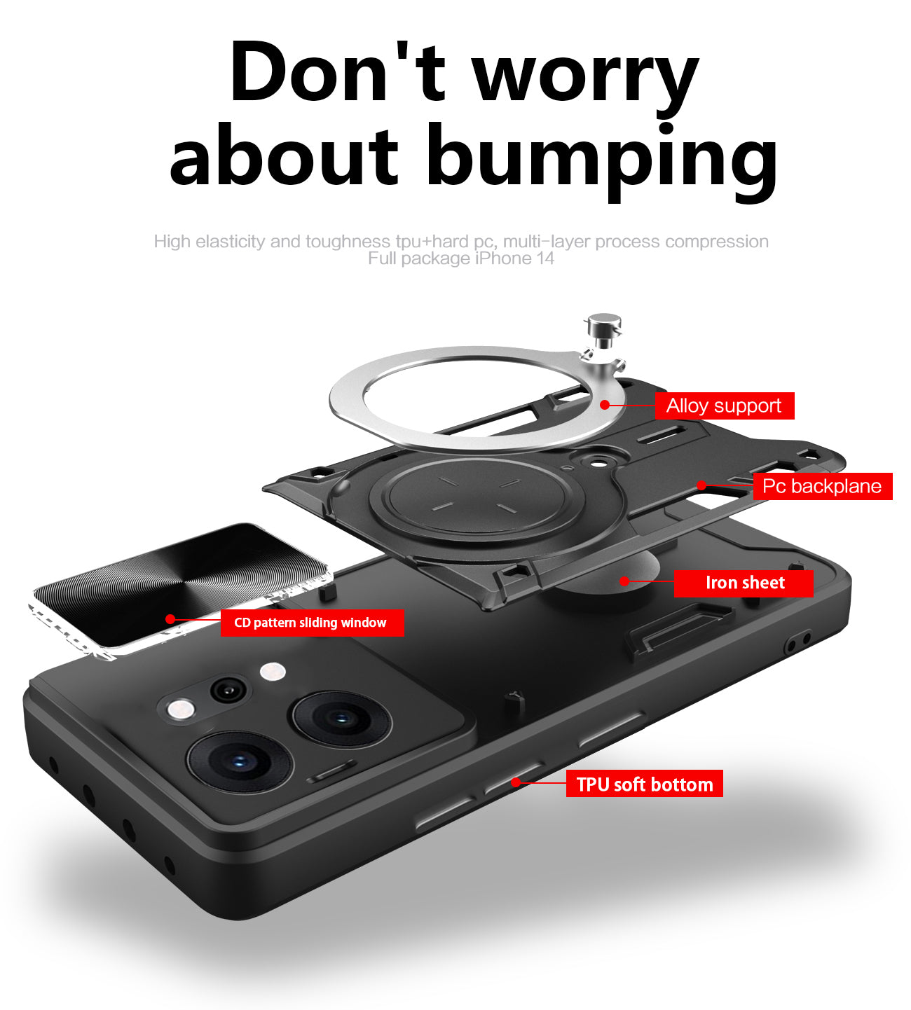 OPPO Reno14 5G Ring Kickstand Case w/ Camera Cover [Purple]