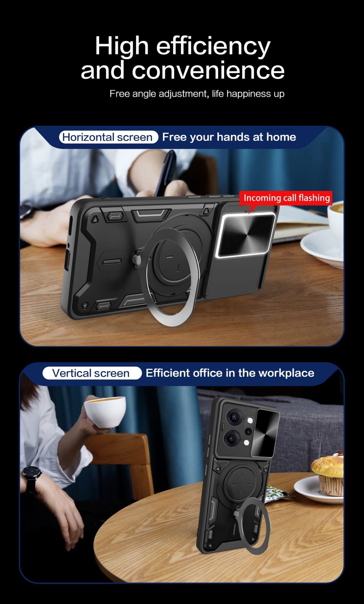 OPPO Reno14 5G Ring Kickstand Case w/ Camera Cover [Navy]