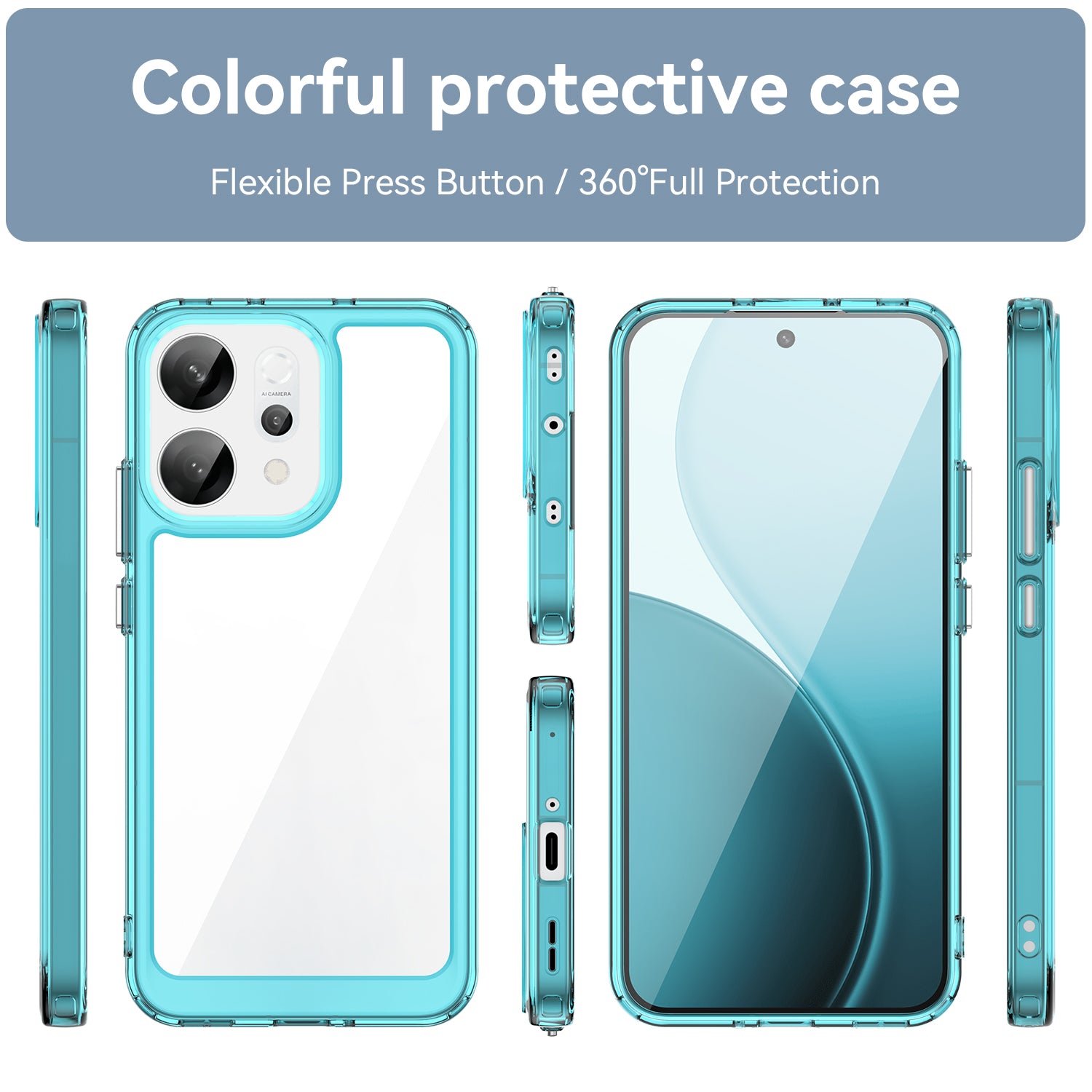 OPPO Reno14 5G Soft TPU Bumper Case [Clear Blue]