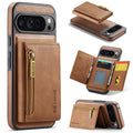 DG.MING Detachable Magnetic Wallet Case with Zipper Pocket for Pixel 10 ProXL [Brown] - Brown