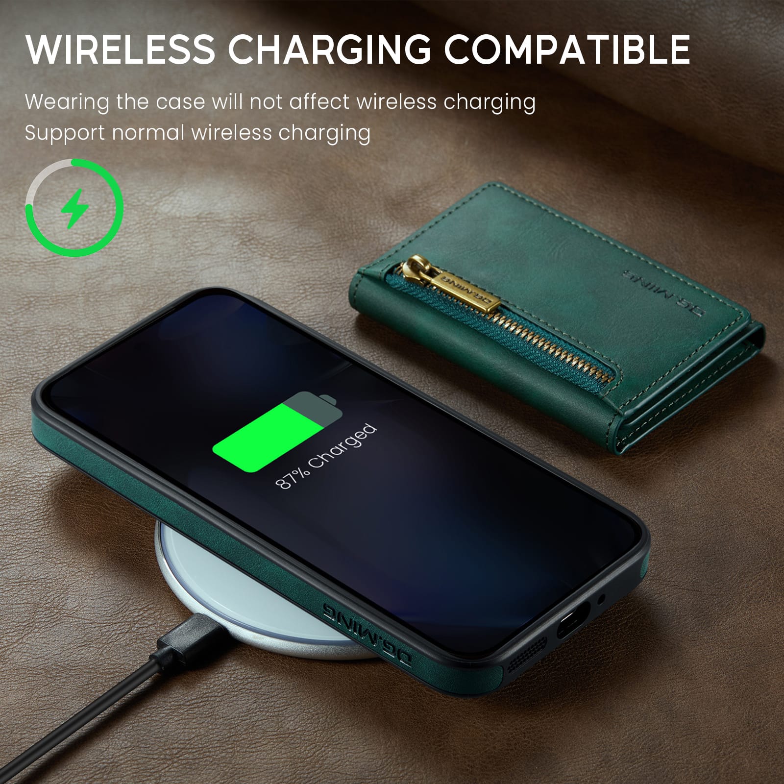 DG.MING Detachable Magnetic Wallet Case with Zipper Pocket for Pixel 10 ProXL [Green]