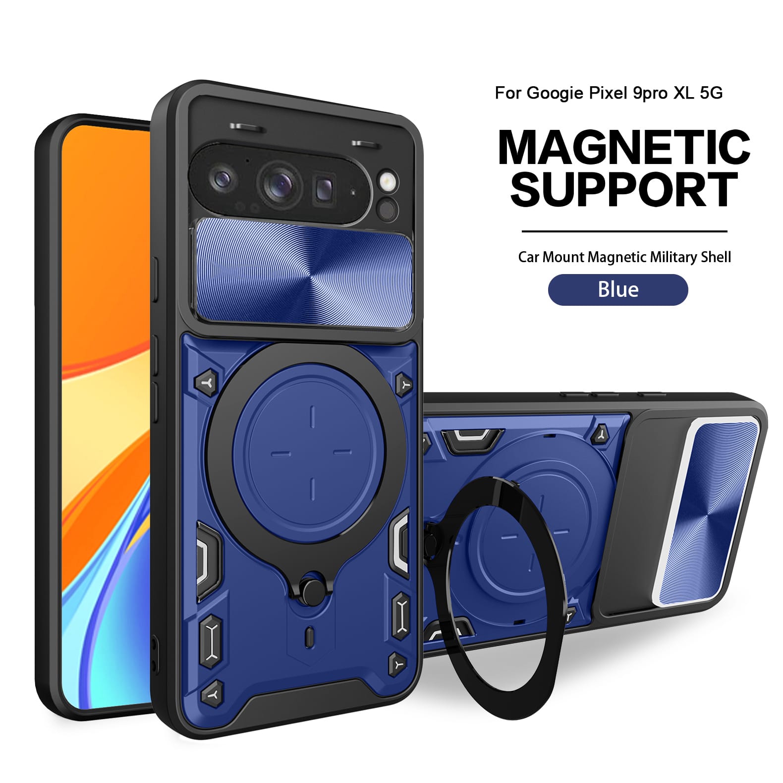 Google Pixel 10 Pro XL Ring Kickstand Case w/ Camera Cover [Navy]