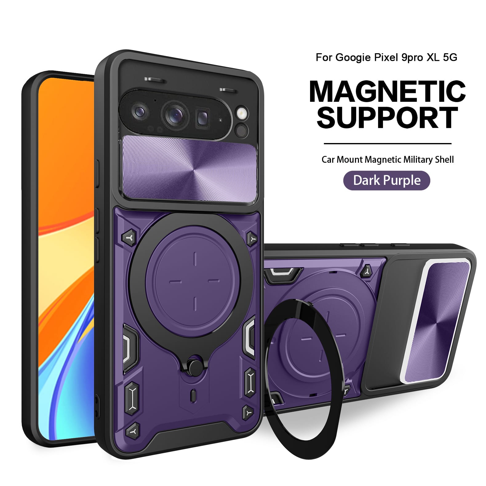 Google Pixel 10 Pro XL Ring Kickstand Case w/ Camera Cover [Purple]