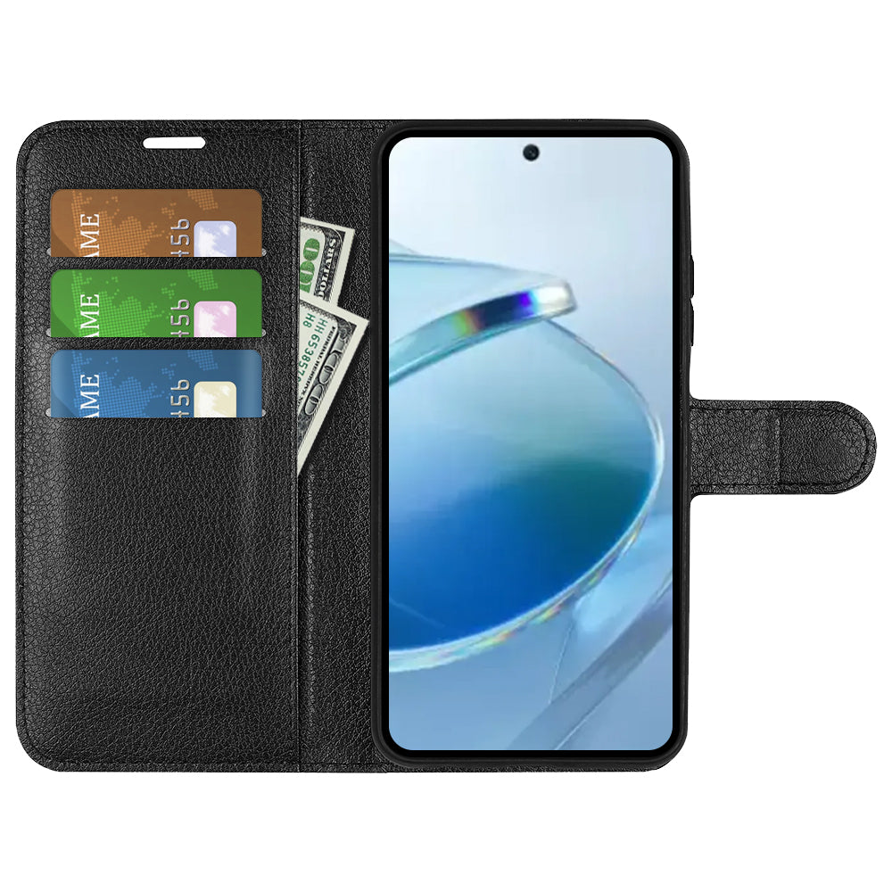 Wallet Case for Xiaomi Redmi 15C 4G – PU Leather Flip Cover with Card Holder & Stand [Black]