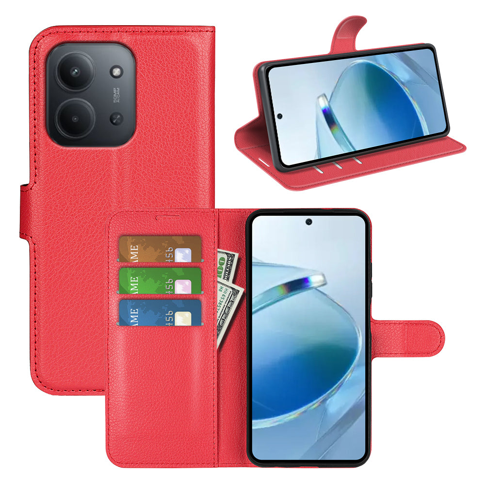 Wallet Case for Xiaomi Redmi 15C 4G – PU Leather Flip Cover with Card Holder & Stand [Red]