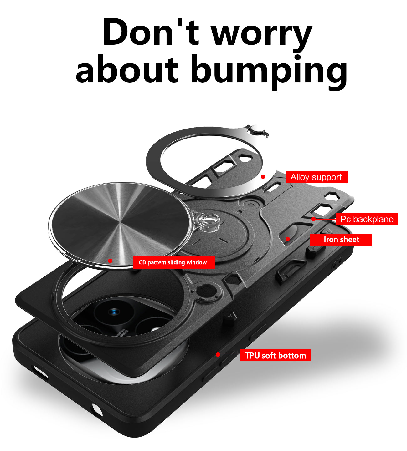Xiaomi Redmi Note 14 Pro Plus 5G Ring Kickstand Case w/ Camera Cover [Red]