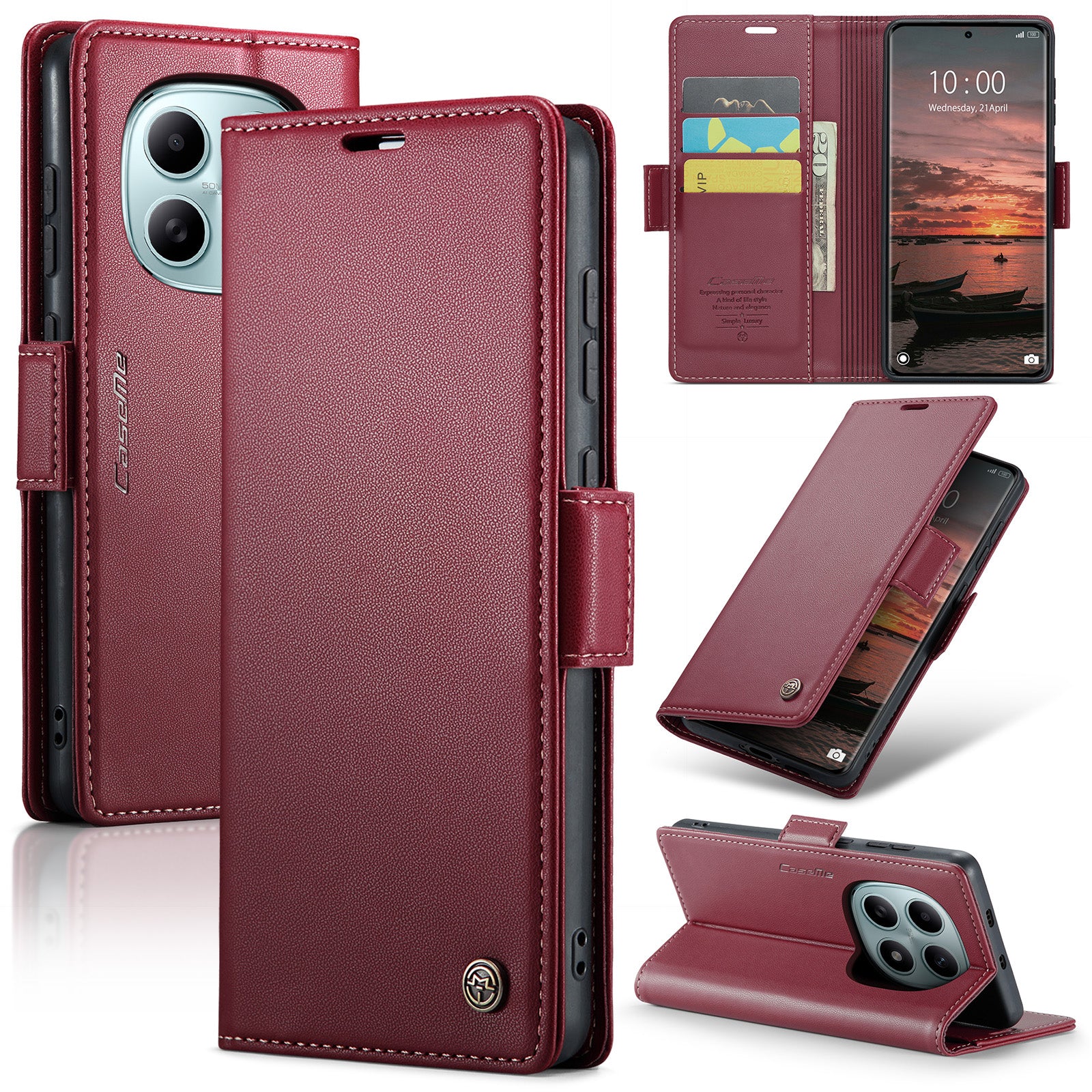 Xiaomi Redmi Note 15 4G / 5G CaseMe Retro Wallet Case [Maroon]