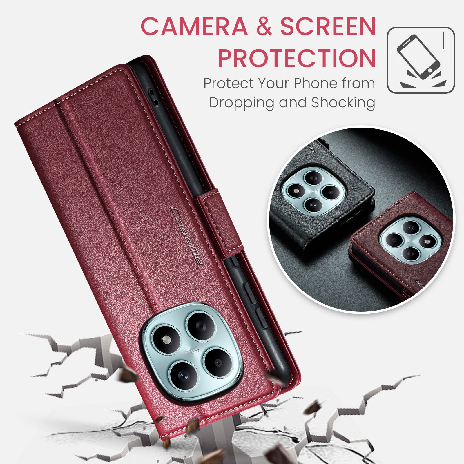 Xiaomi Redmi Note 15 4G / 5G CaseMe Retro Wallet Case [Maroon]