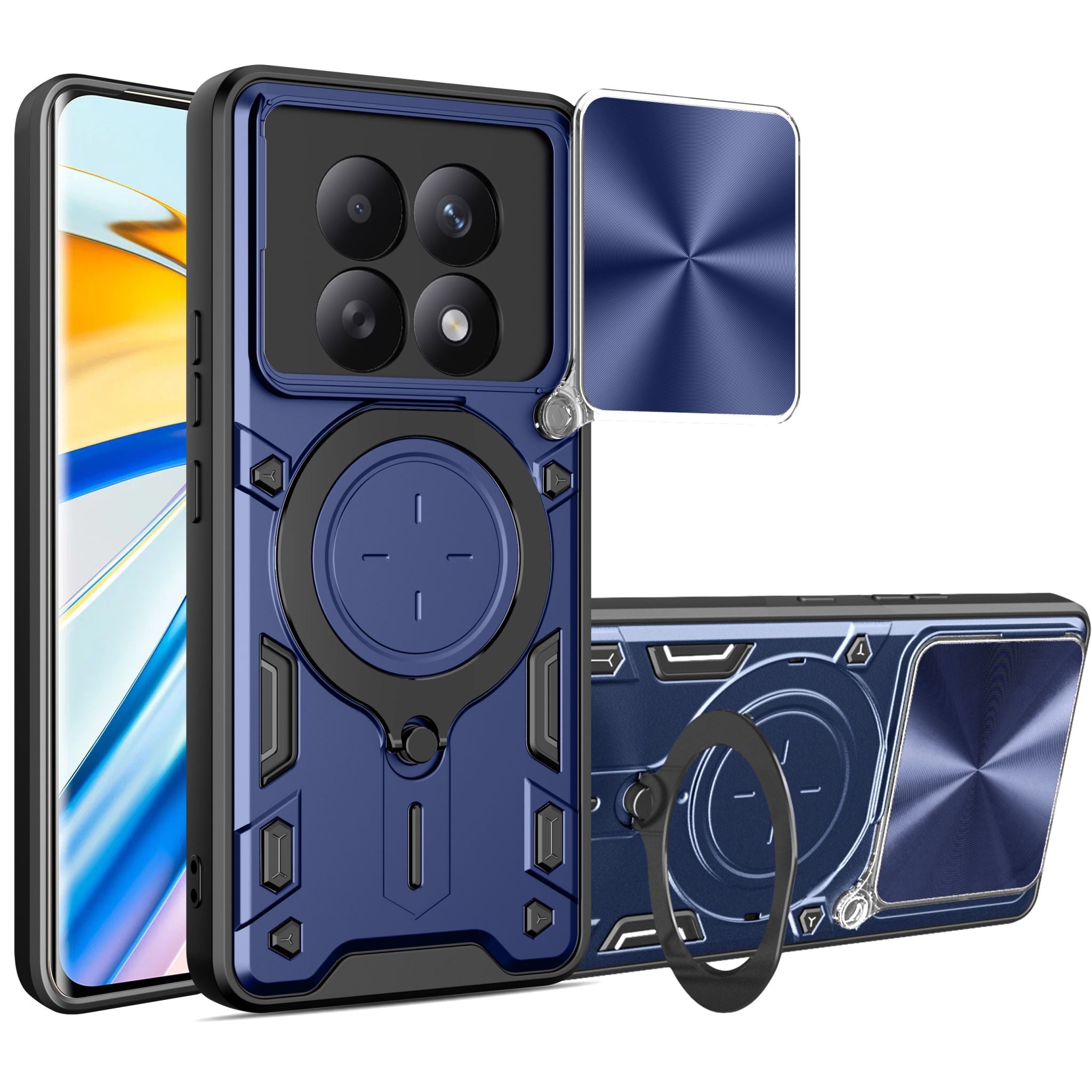 Redmi Note 15 4G / 5G Ring Kickstand Case w/ Camera Cover [Navy]