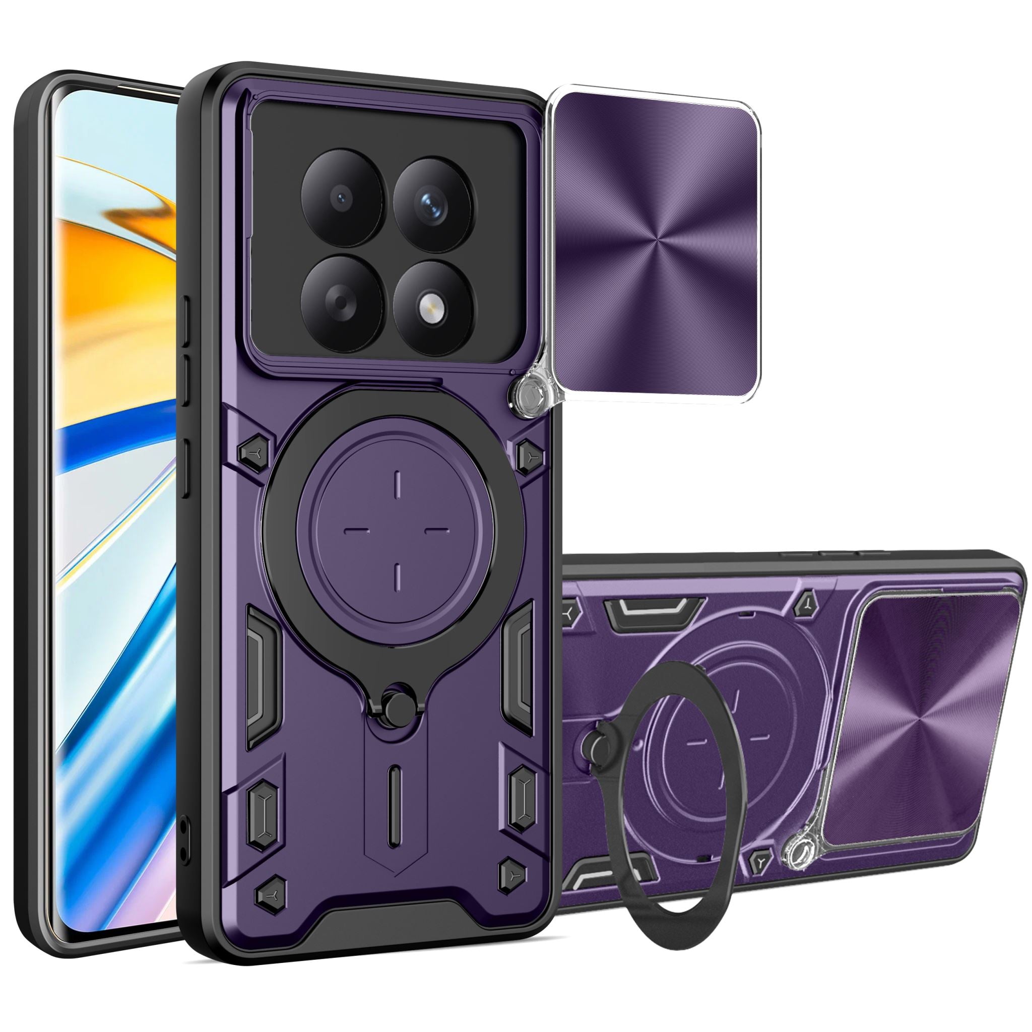 Redmi Note 15 4G / 5G Ring Kickstand Case w/ Camera Cover [Purple]