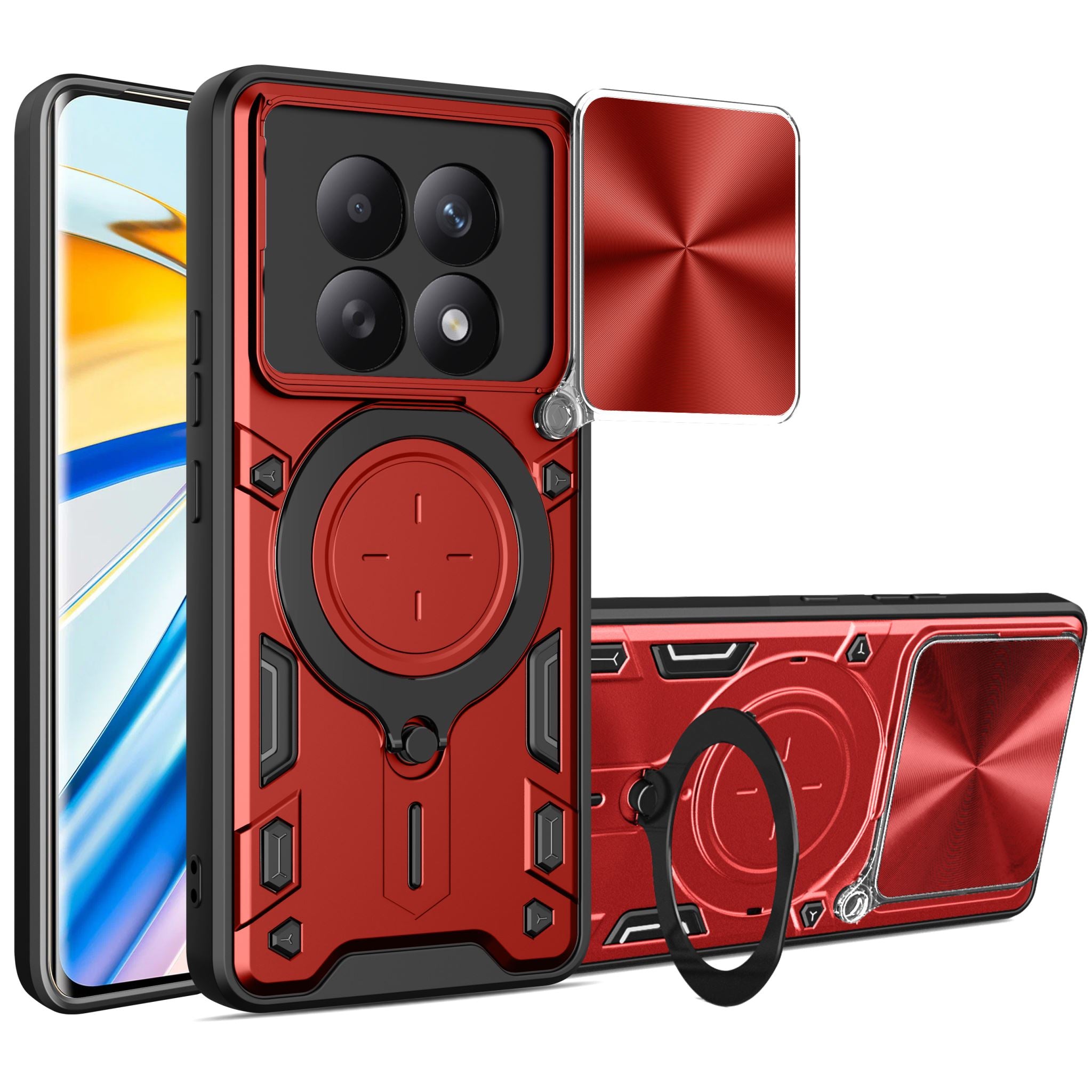 Redmi Note 15 4G / 5G Ring Kickstand Case w/ Camera Cover [Red]