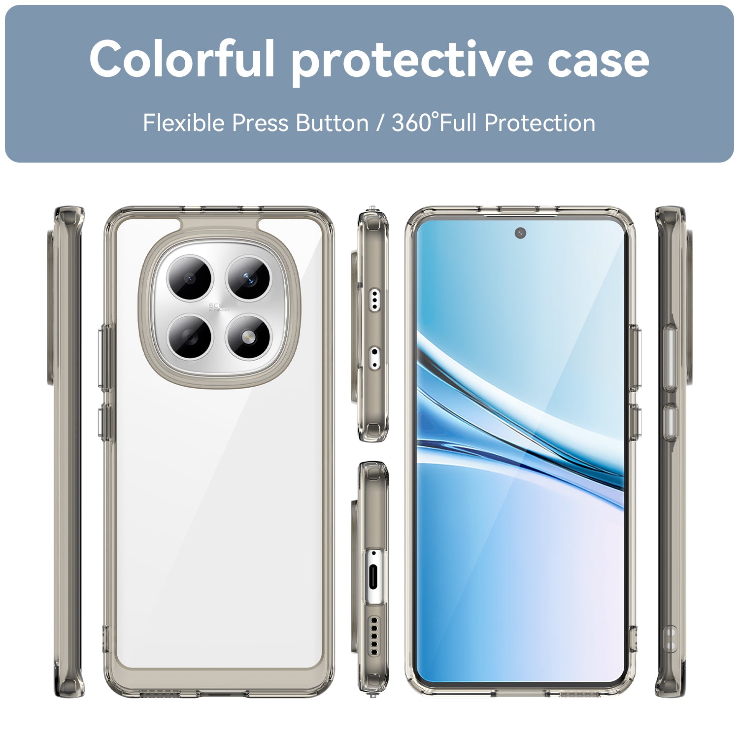 Xiaomi Redmi Note 15 4G / 5G Soft TPU Bumper Shockproof Cover Case [Clear Grey]