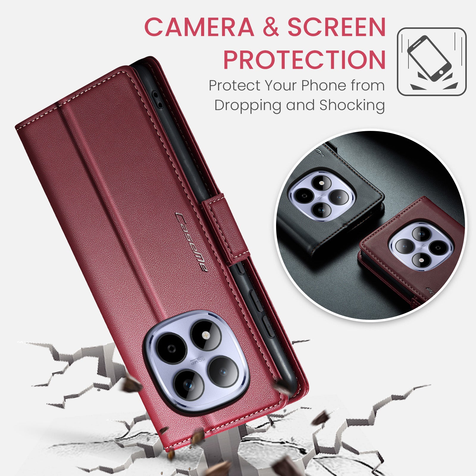 Xiaomi Redmi Note 15 Pro 5G CaseMe Retro Wallet Case [Maroon]