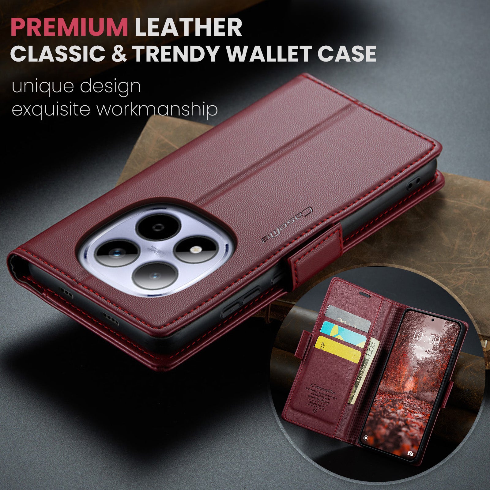 Xiaomi Redmi Note 15 Pro 5G CaseMe Retro Wallet Case [Maroon]